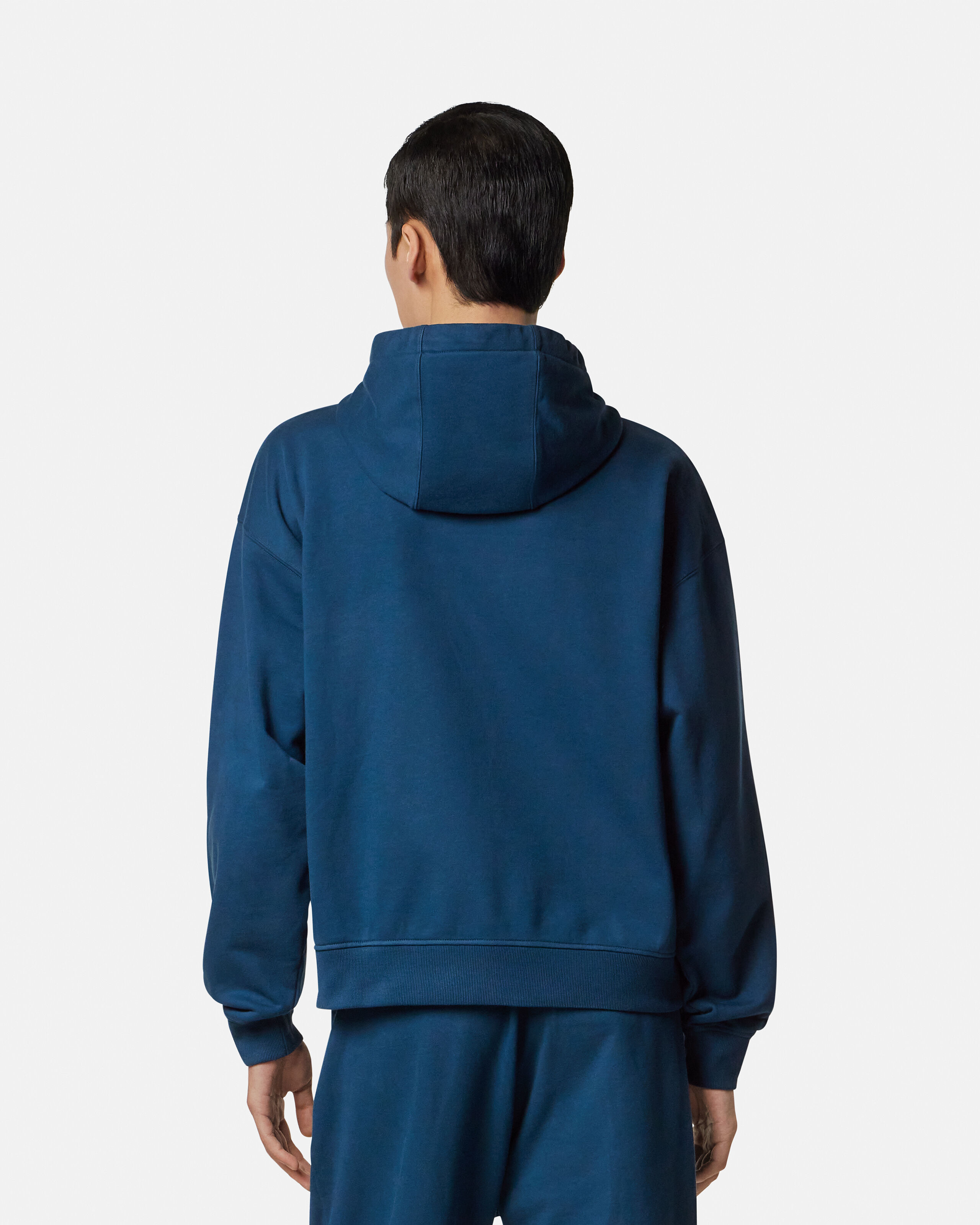 Embroidered Cotton-Jersey Zip Hoodie Blue | VERSACE