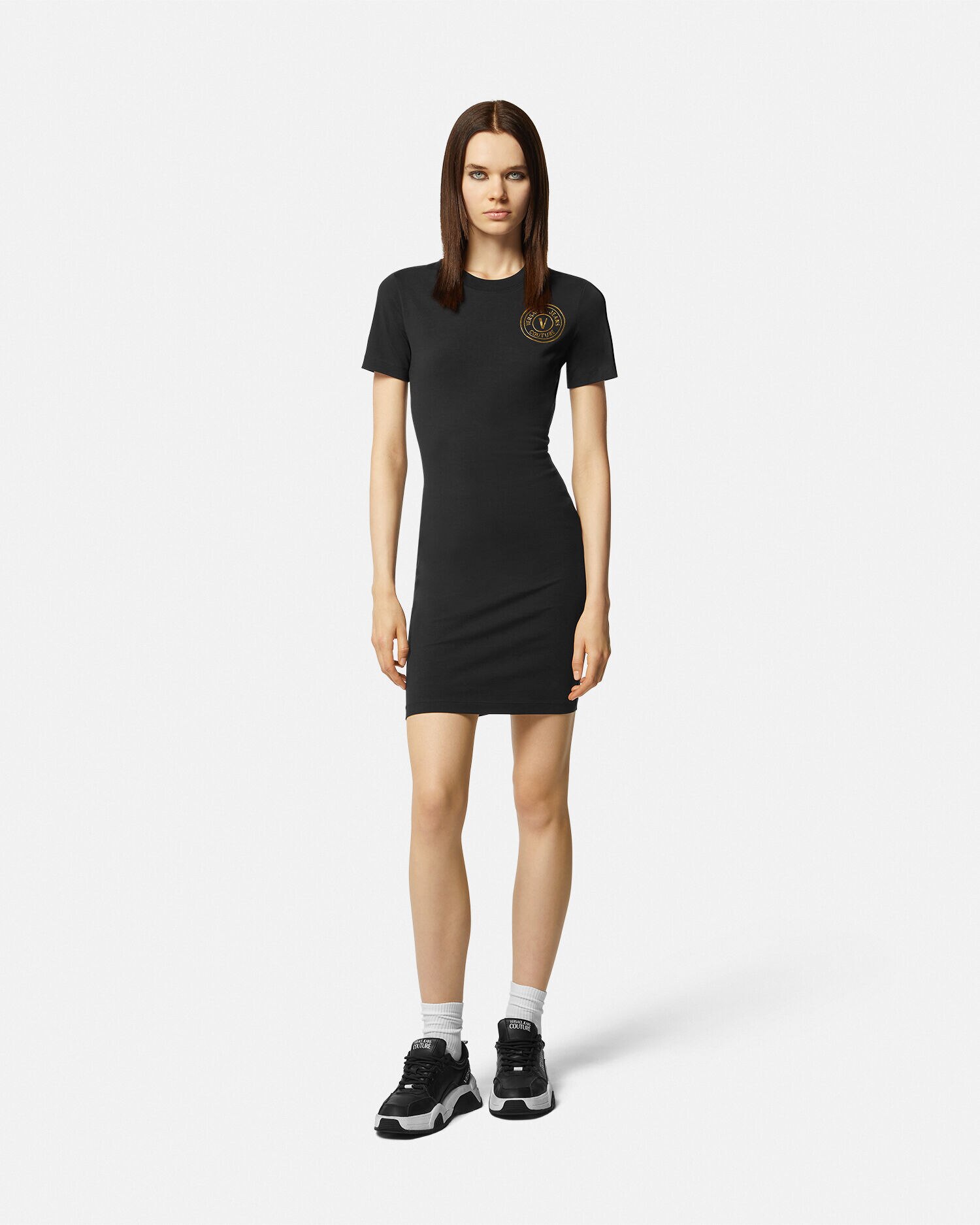 V Emblem Logo T Shirt Dress VERSACE US
