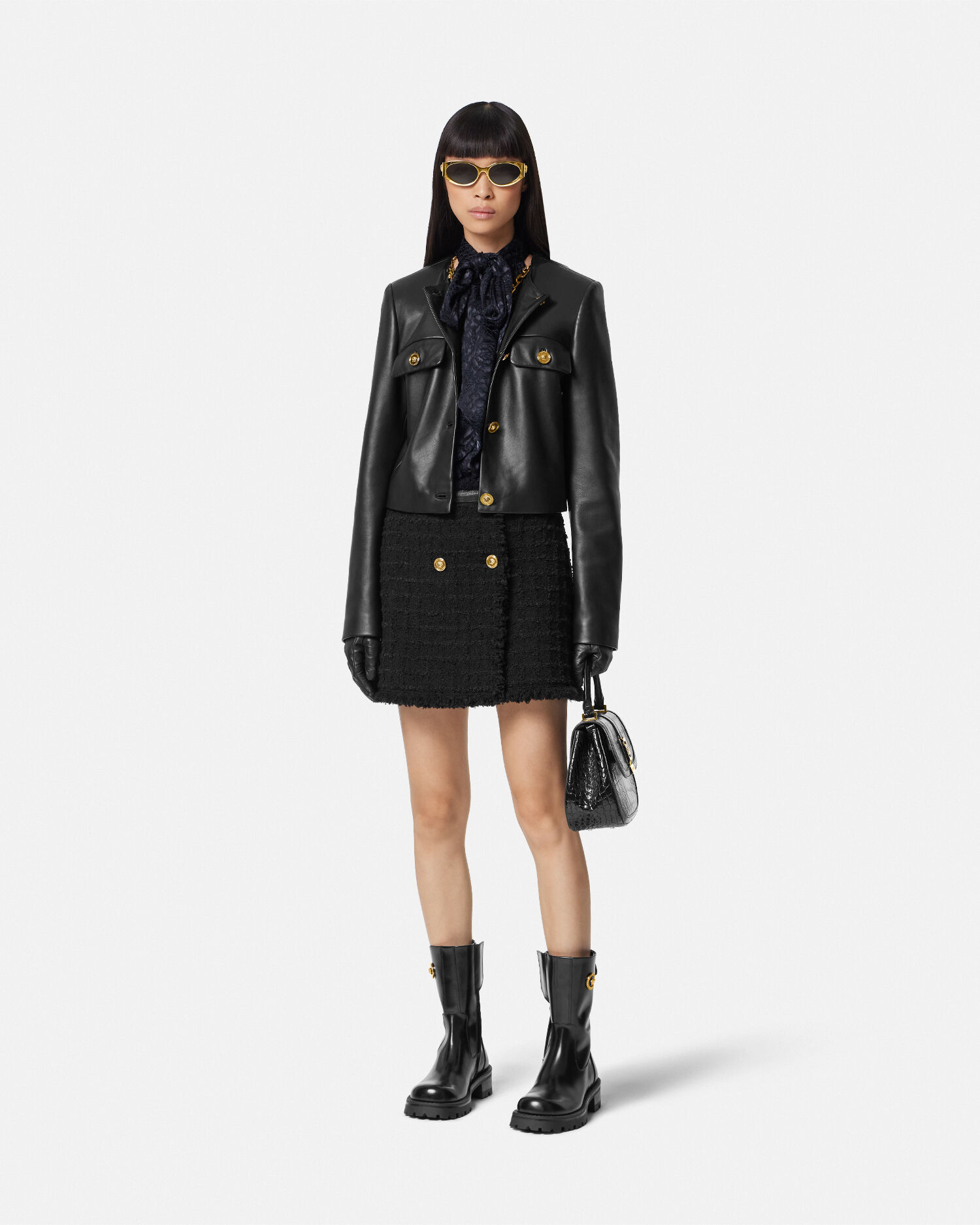 Chaqueta cardigan de piel Negro VERSACE