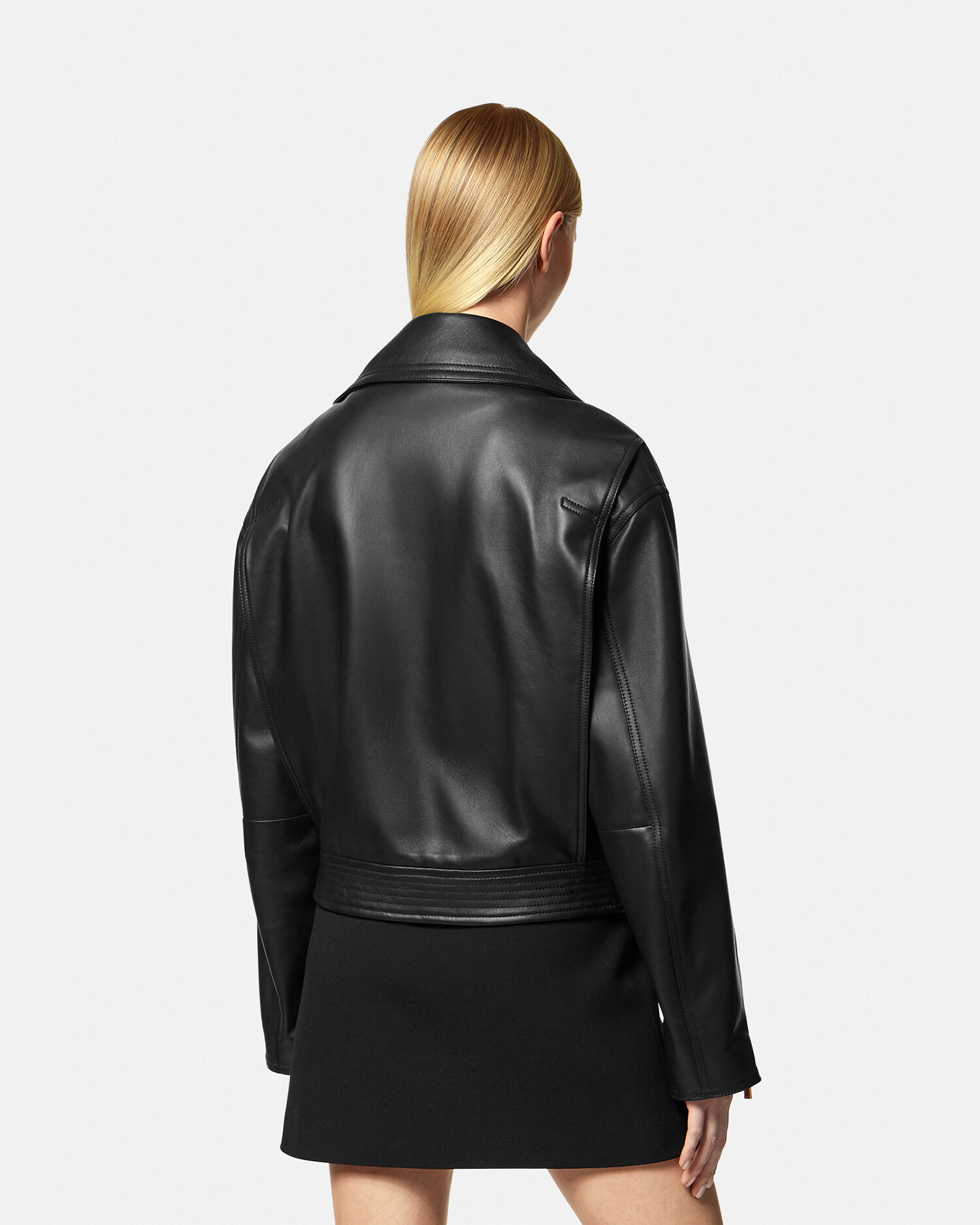 Leather Biker Jacket Black Versace US