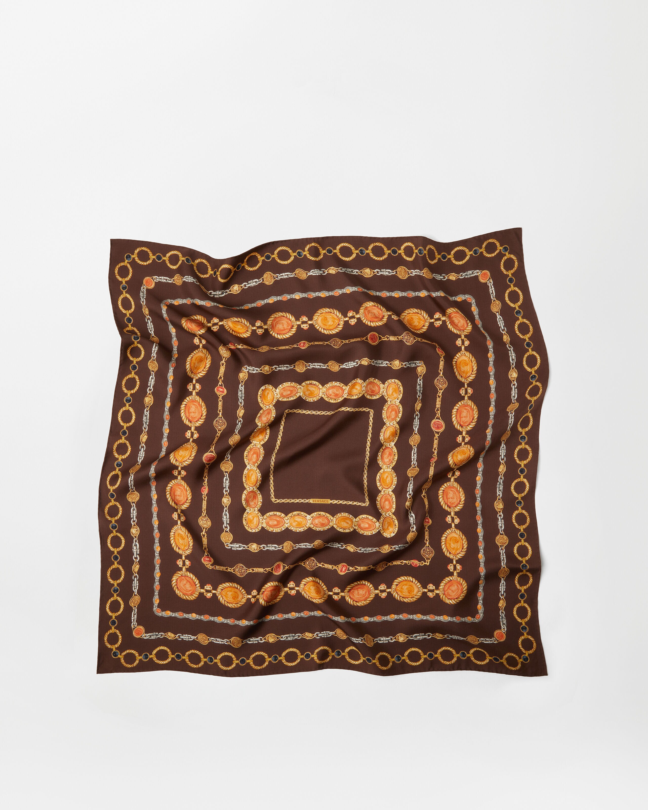 Printed Silk Twill Scarf 90 cm Brown,Print | VERSACE US