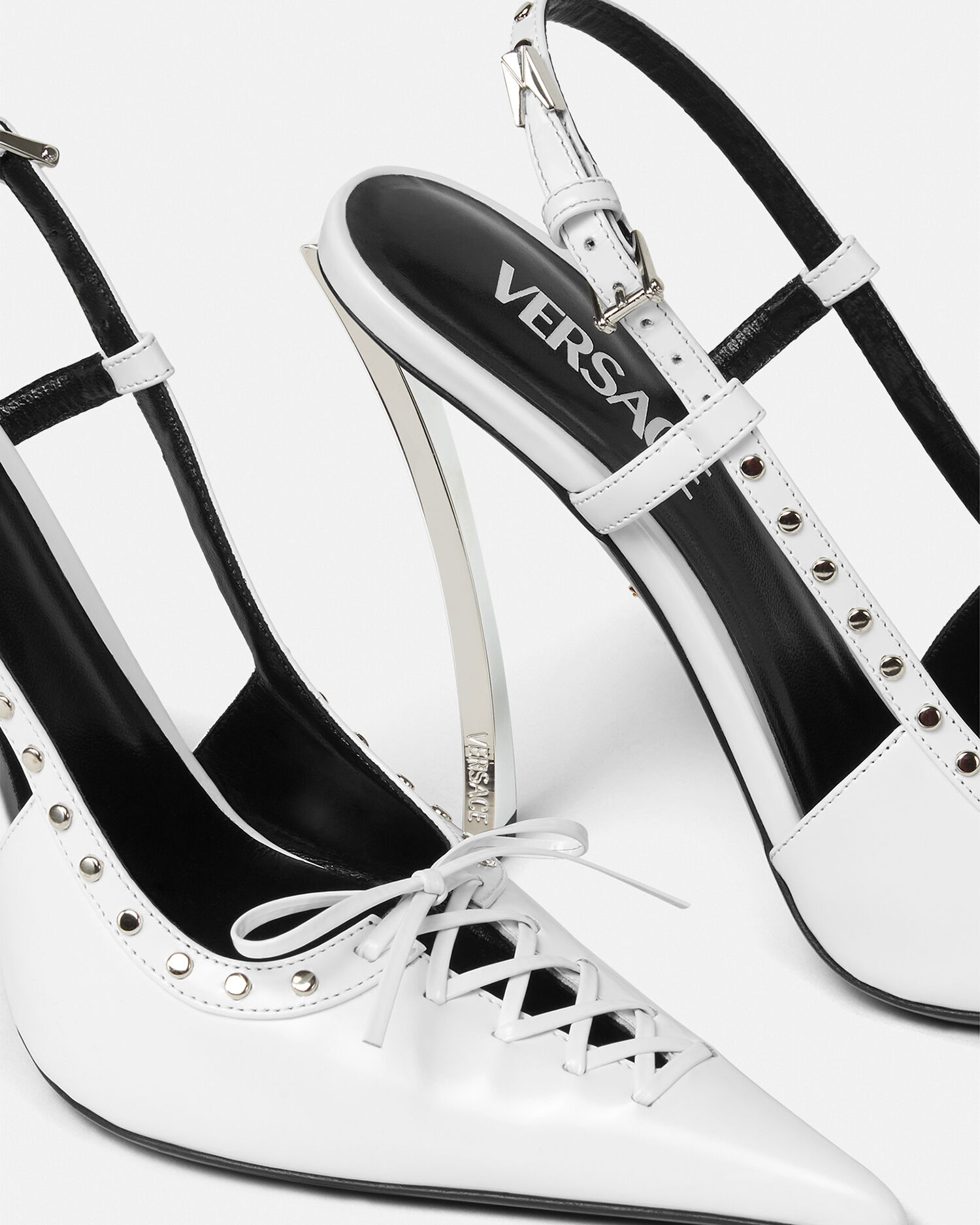 Laced Pin Point Slingback Pumps White Versace US