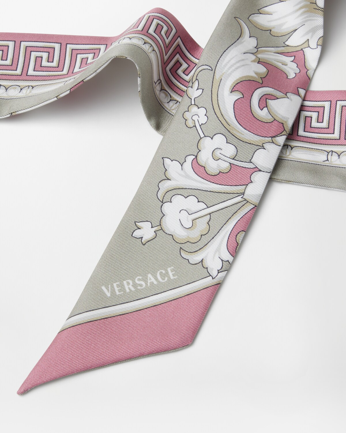 Printed Silk Twill Ribbon  Gray+Pink 3