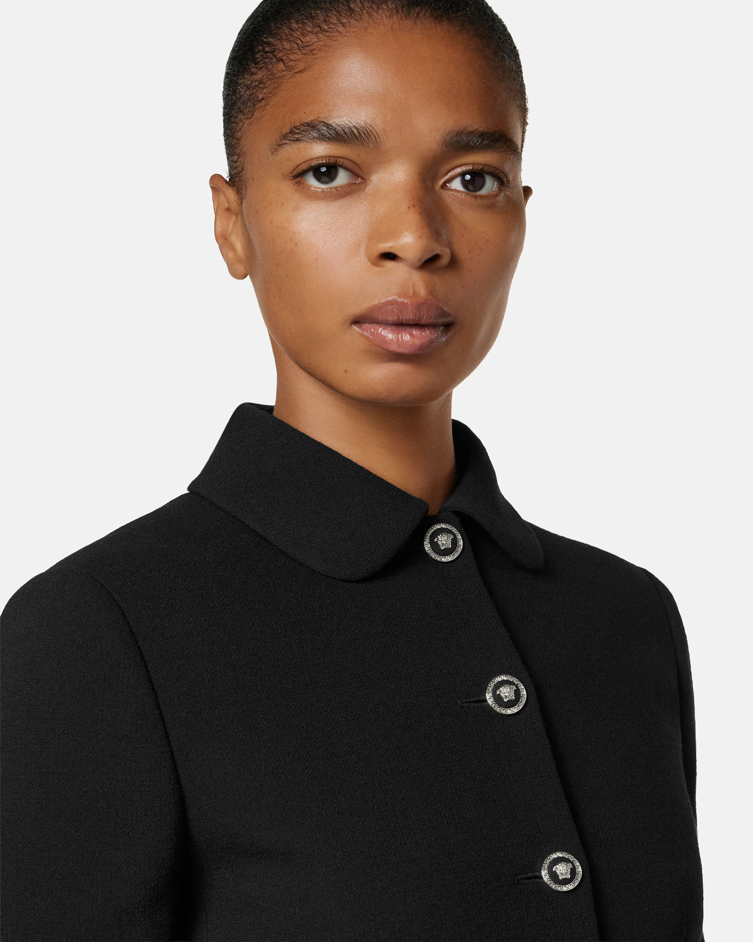 Double-Wool Crêpe Crop Jacket Black | VERSACE