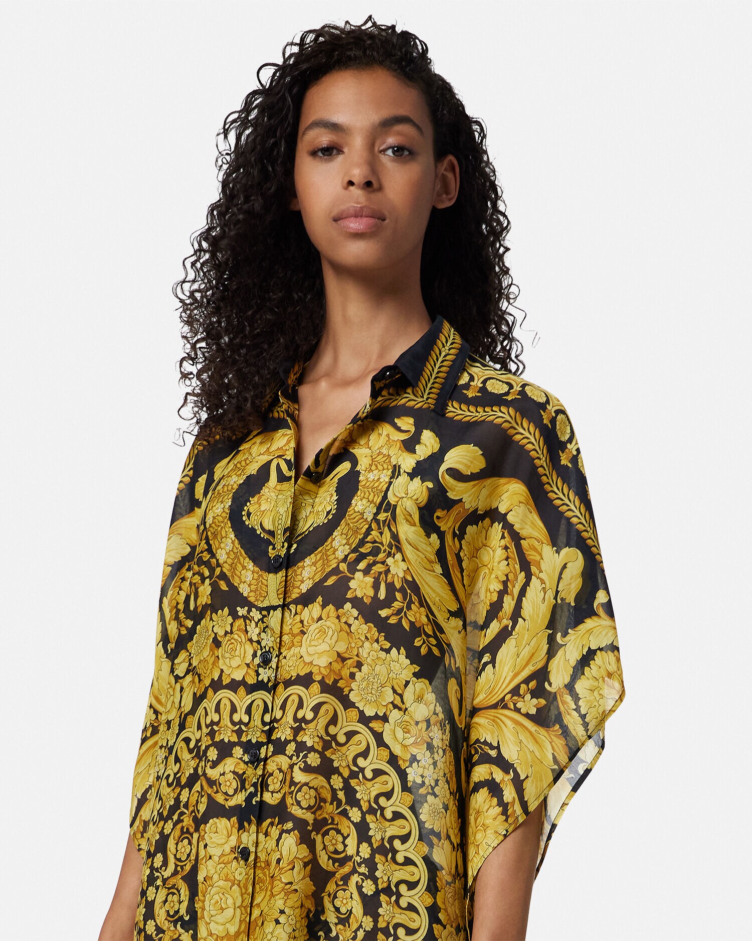 Printed Cover-Up Shirt Dress Black,Print | VERSACE CA