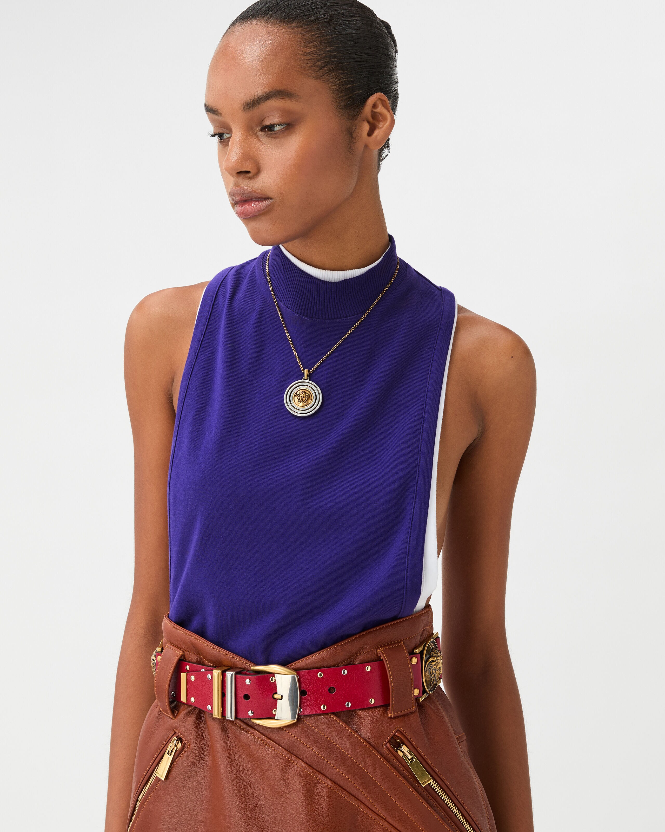 Embroidered-Logo Stretch Cotton-Jersey Tank Top Purple | VERSACE US