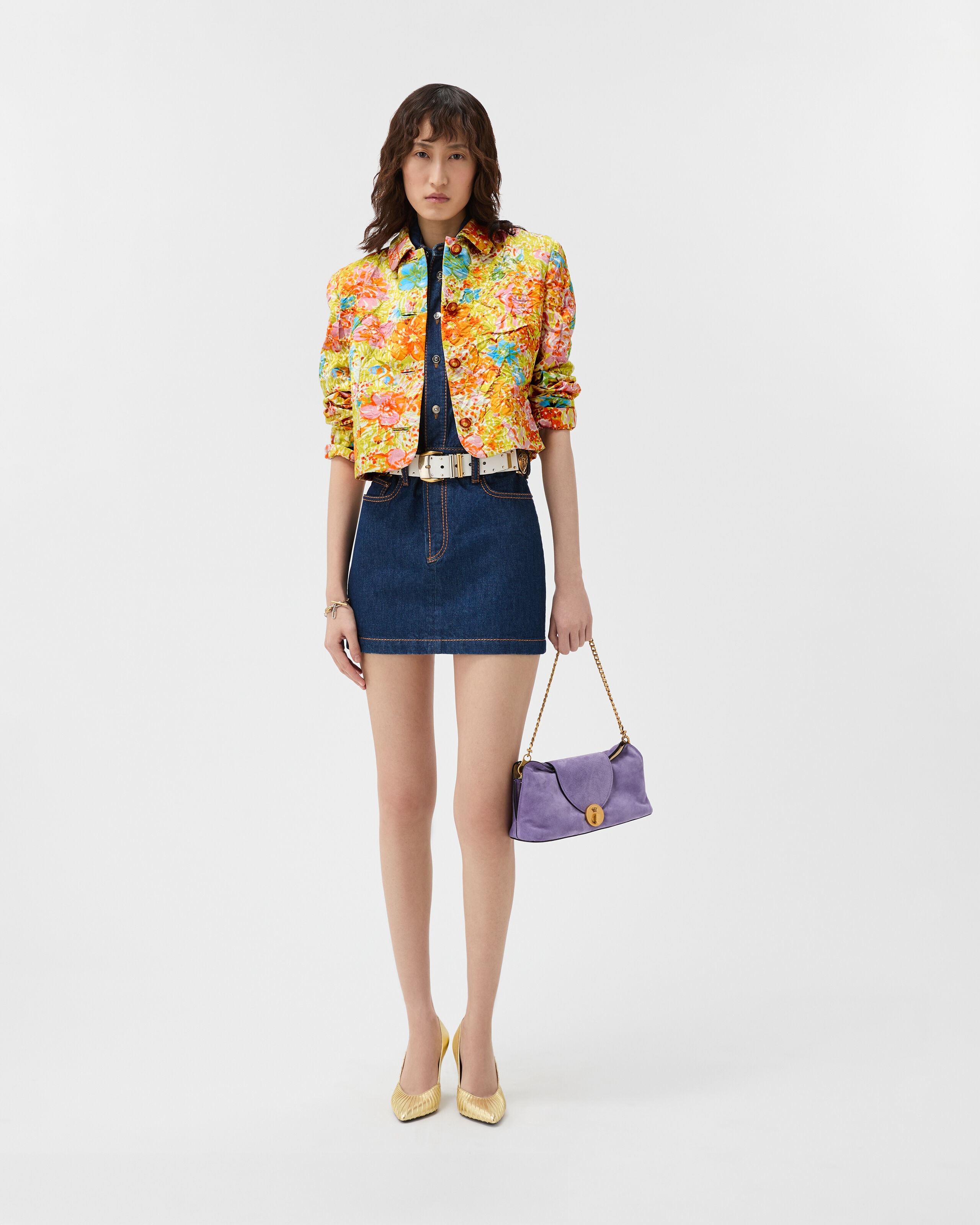 Printed Silk Duchesse Jacket Multicolor | VERSACE US