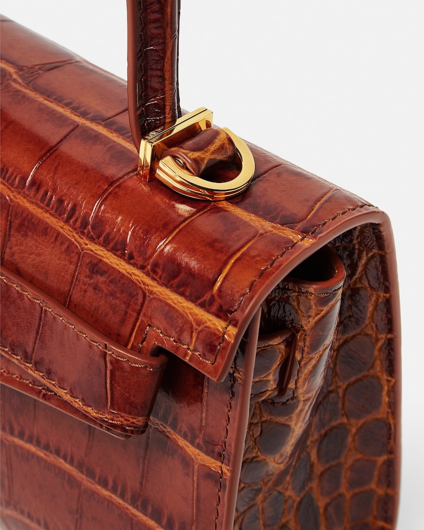 Versace Medusa '95 Small Croc-Effect Top-Handle  Brown 5
