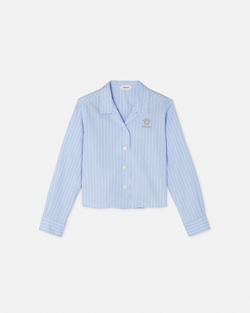 Chemise ray&eacute;e en popeline de coton avec logo Kids Bleu Clair 1