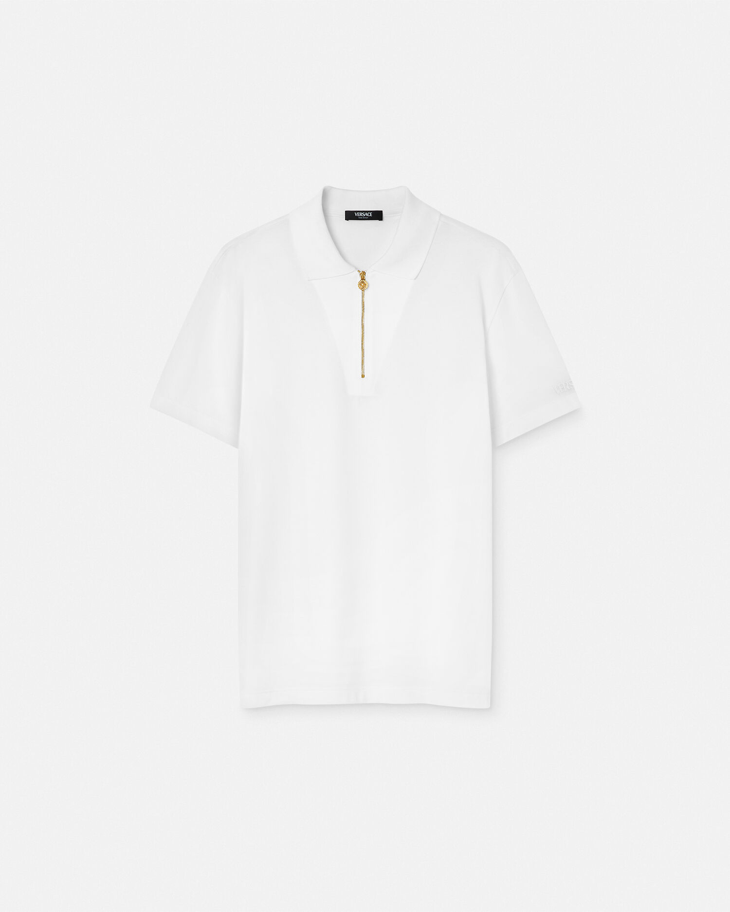 Embroidered Cotton-Piqué Half-Zip Polo | VERSACE US