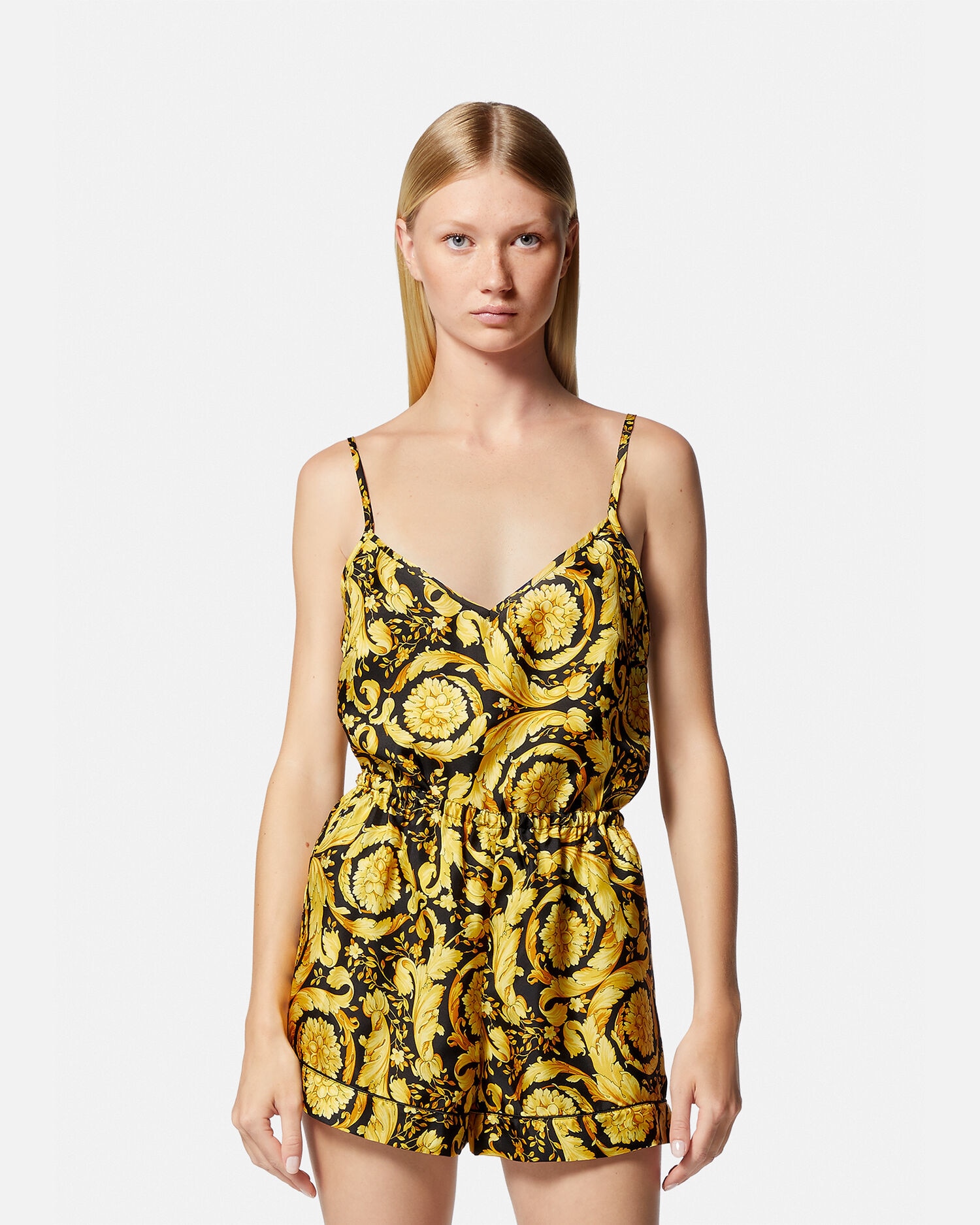 Barocco Print Silk Pajama Shorts