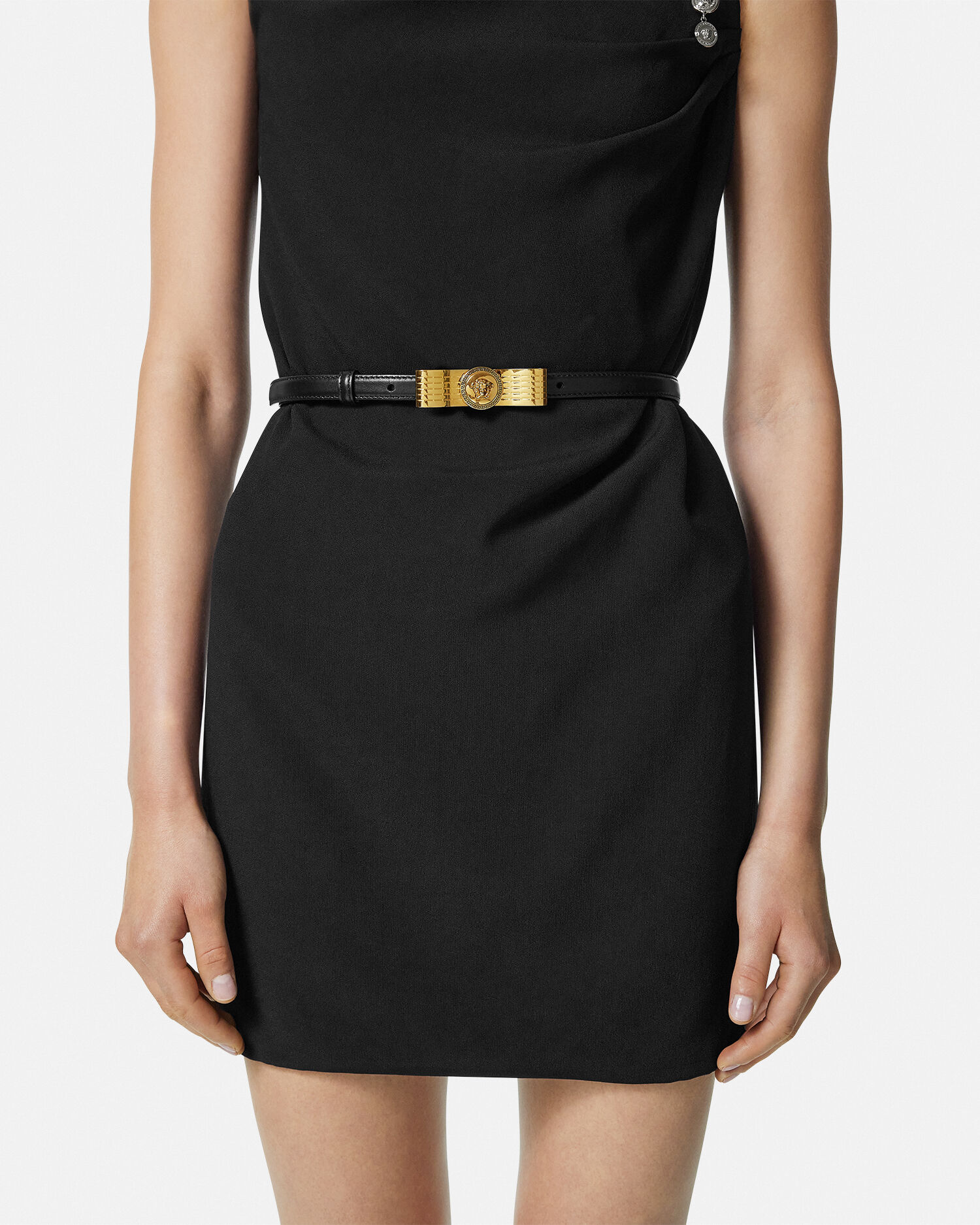 Gianni Ribbon Leather Belt 1.5 cm Black Gold VERSACE