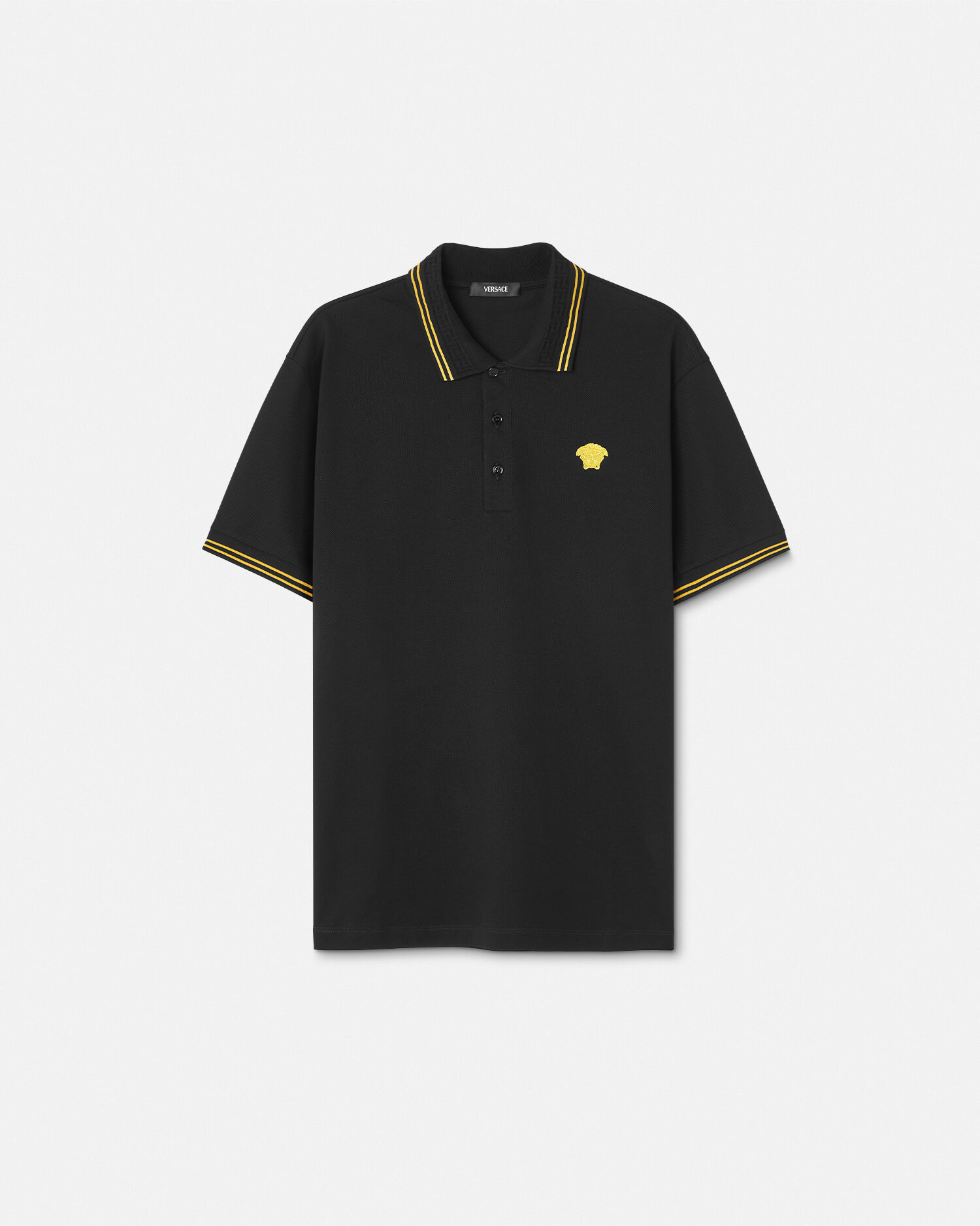 Embroidered Cotton Piqué Polo Black | VERSACE
