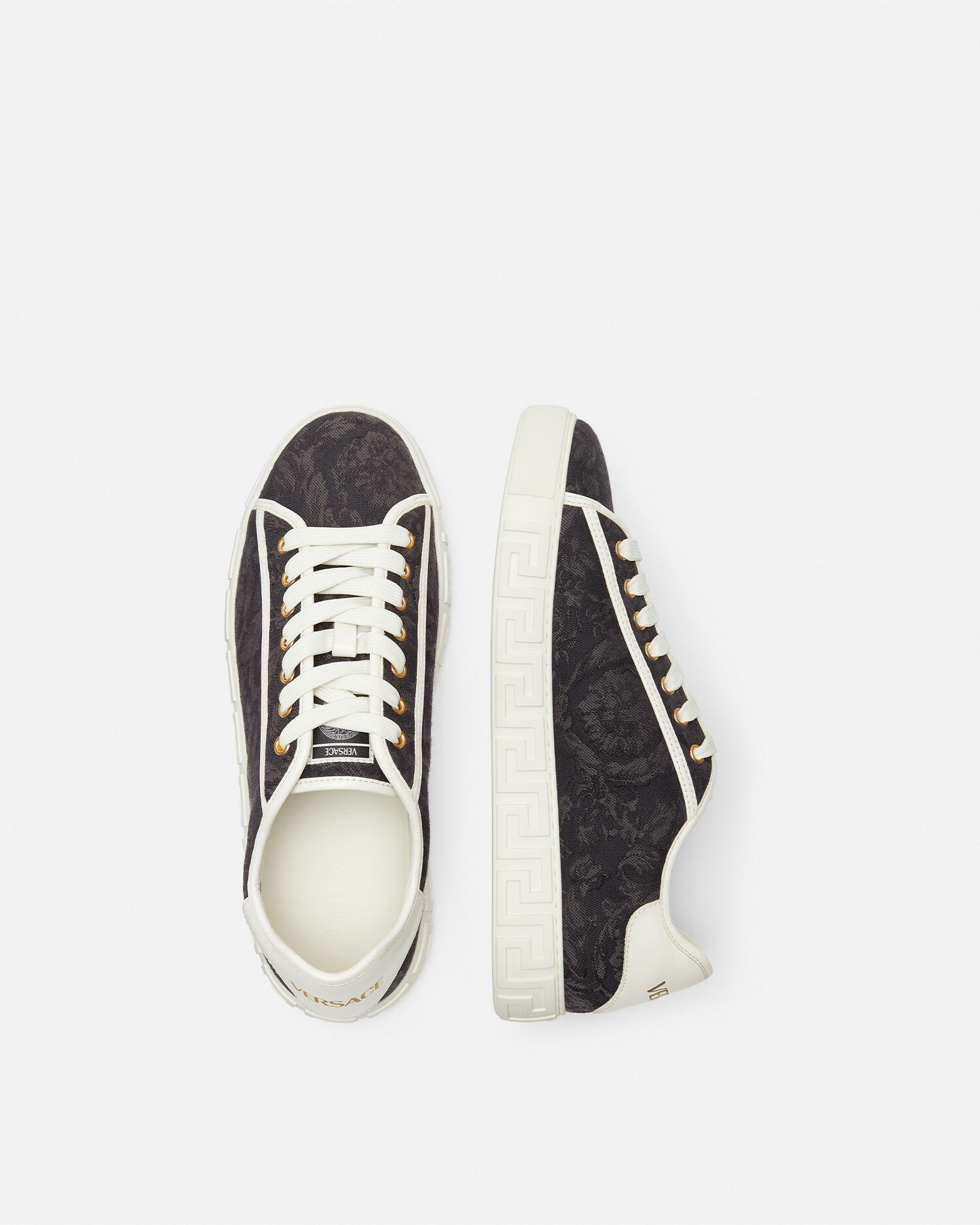 Greca Jacquard Canvas Sneakers Black,Print | VERSACE ZA