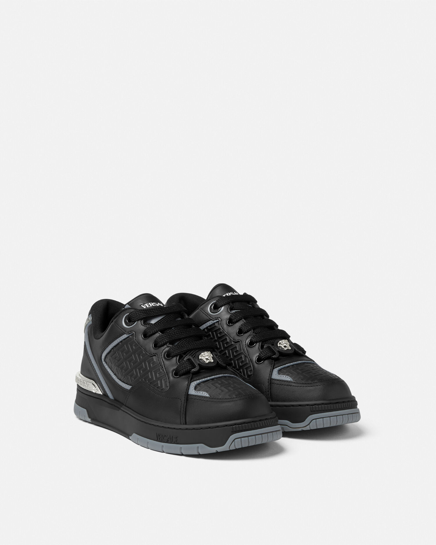 Biggie Basket Leather Sneakers Black | VERSACE US