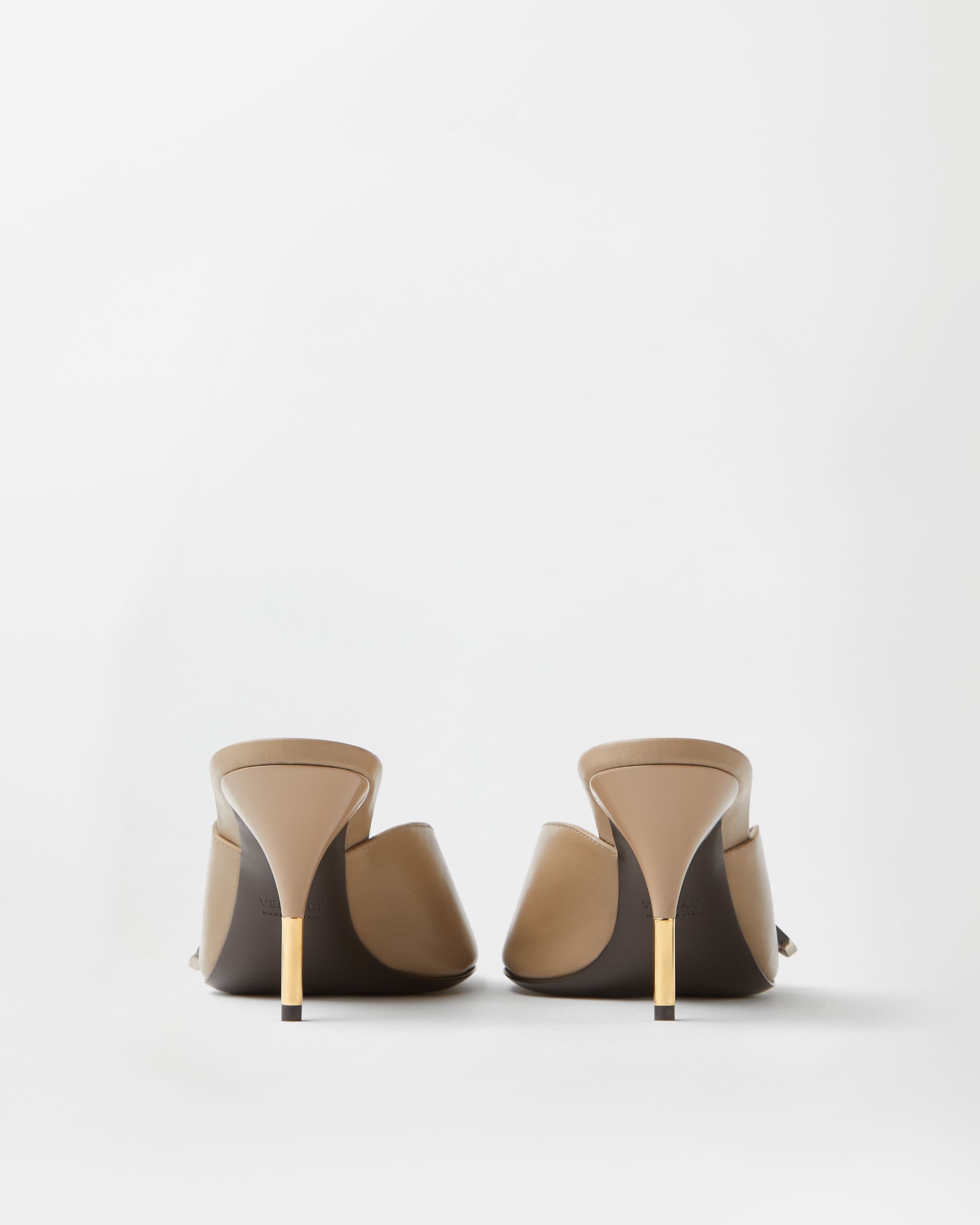 Nyx Leather Mules 80 mm Beige | VERSACE US