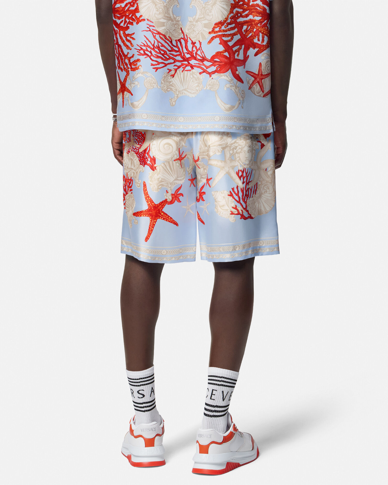 Barocco Sea Silk Shorts Blue,Print | VERSACE US