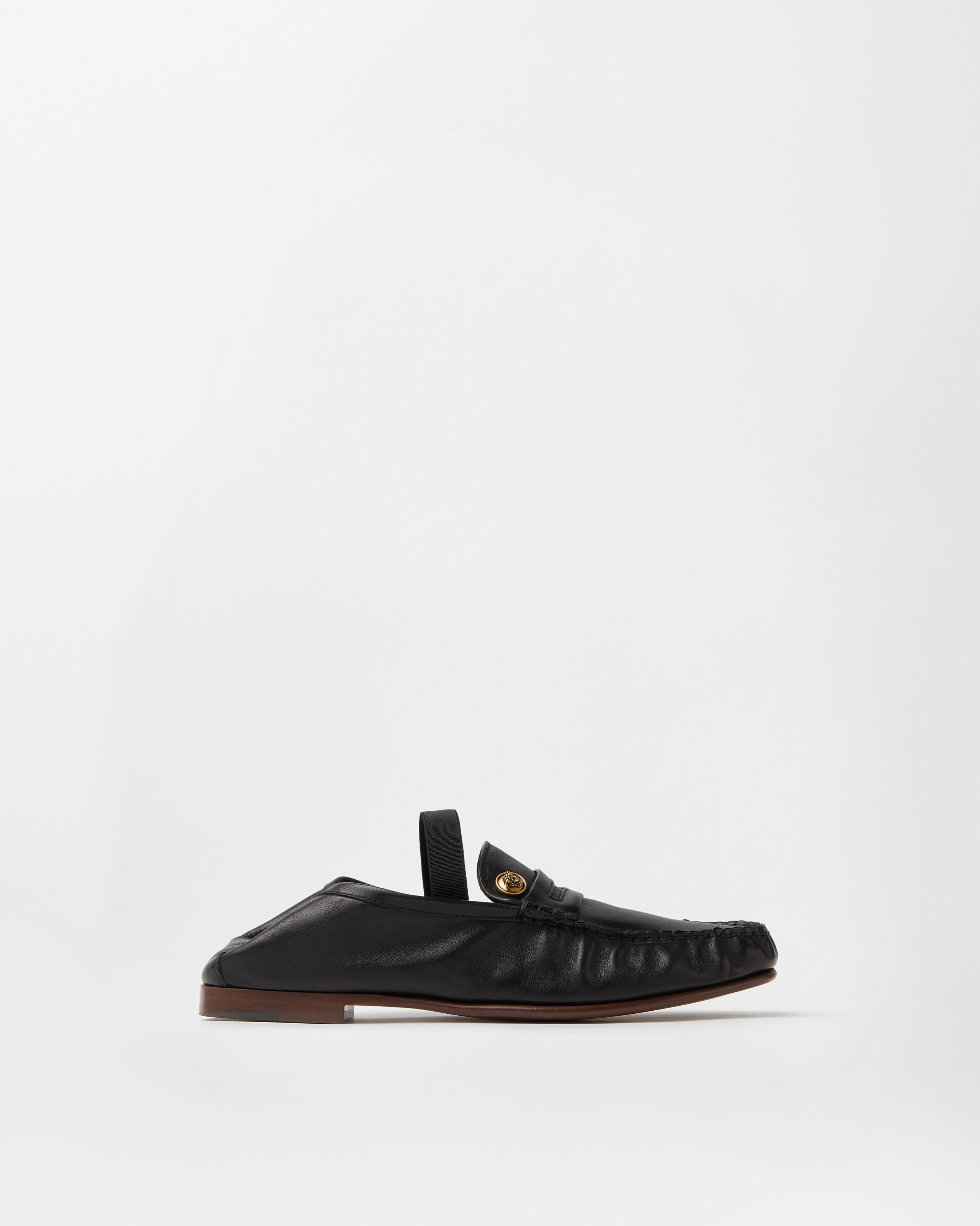 Guanto Leather Moccassins Black | VERSACE US
