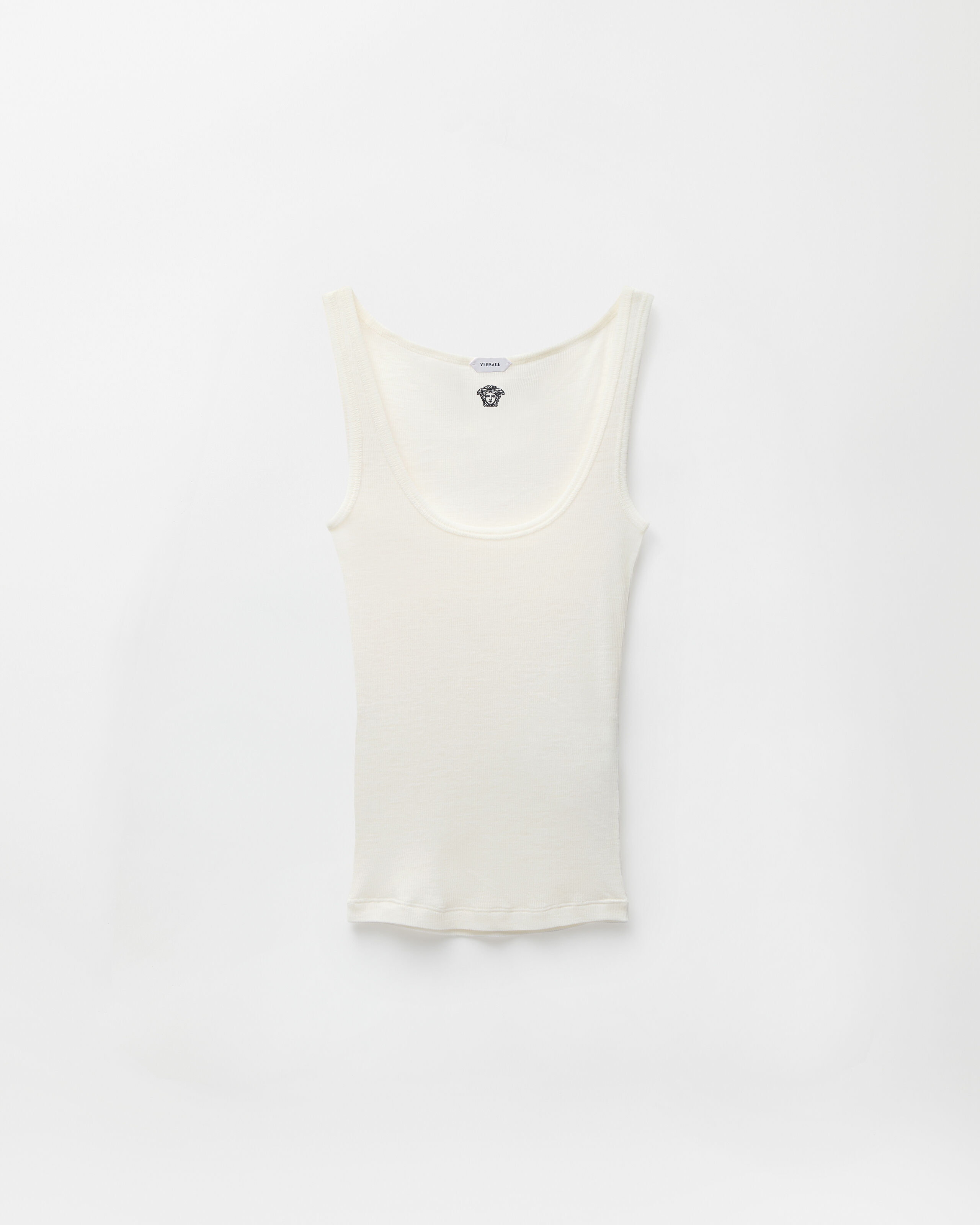 Embroidered Ribbed Wool Tank Top White | VERSACE