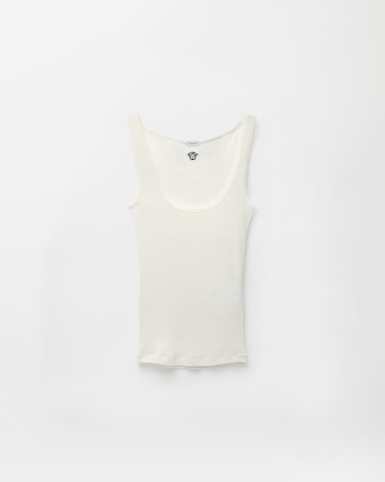 Embroidered Ribbed Wool Tank Top White 1