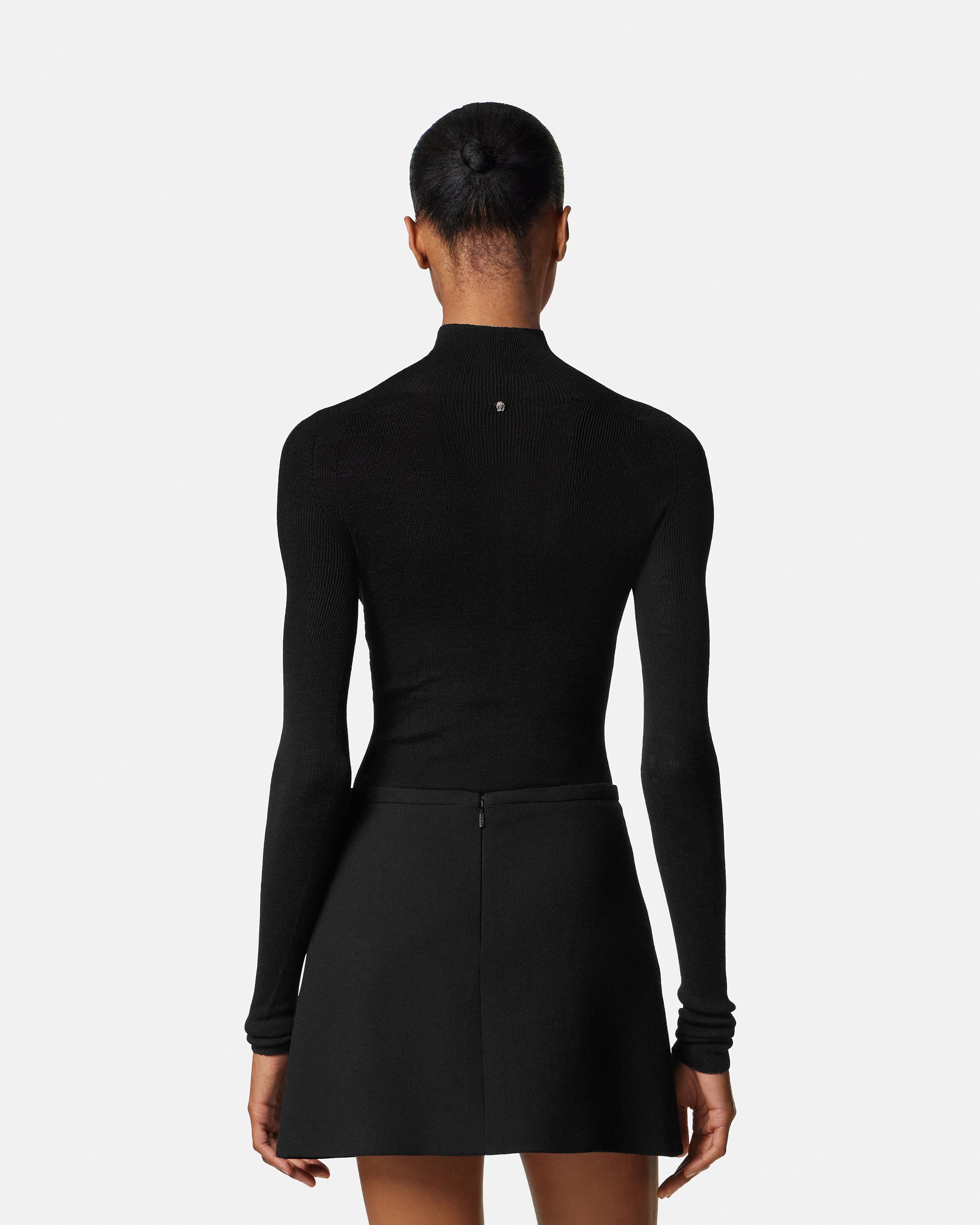 Double-Wool Crêpe A-Line Mini Skirt Black | VERSACE US