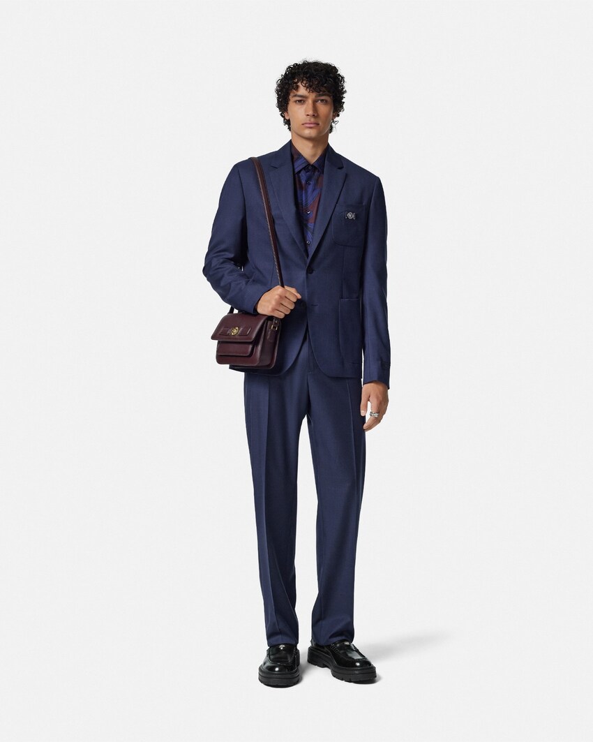 Pantalones rectos de lana Az&uacute;l 2