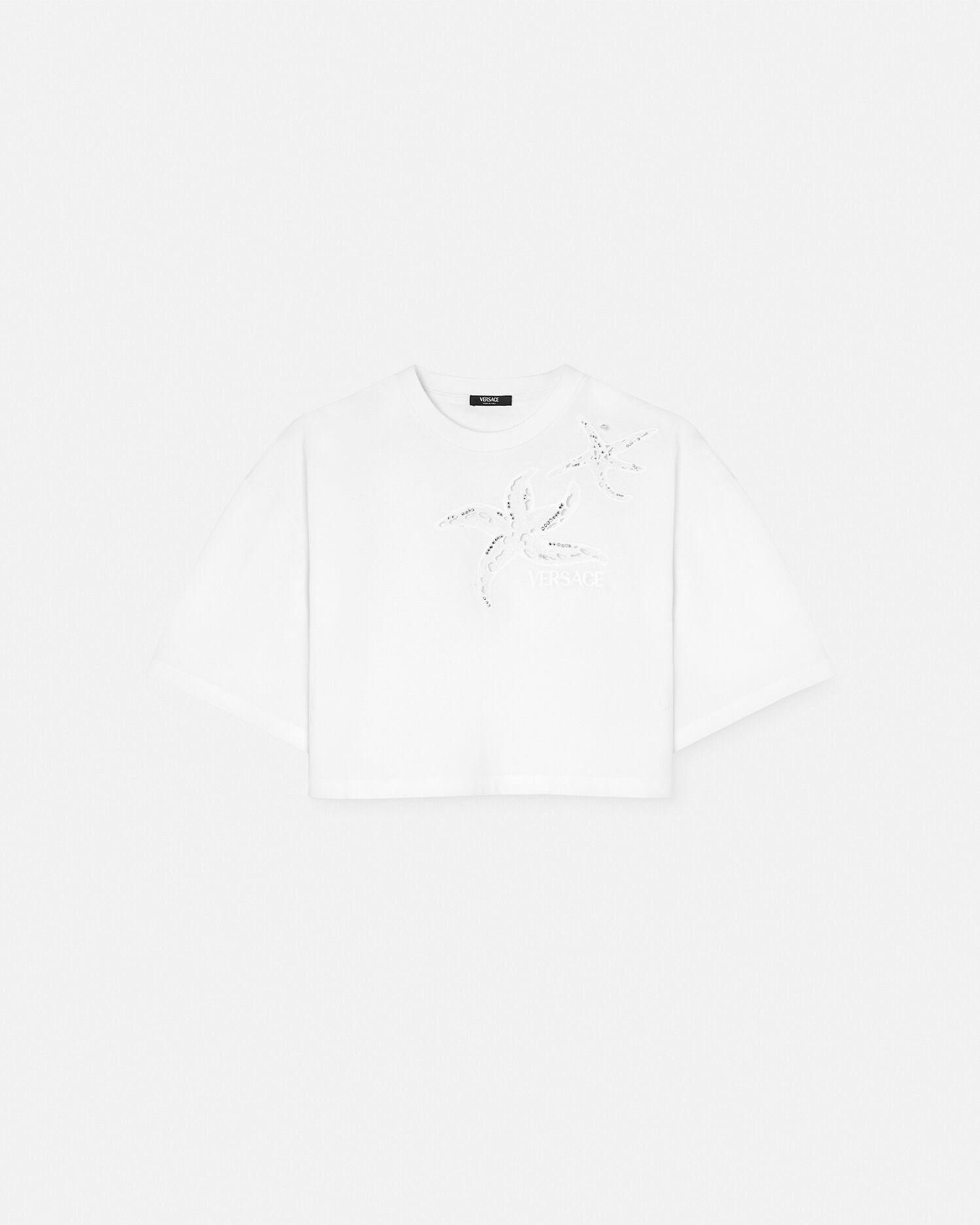 Camiseta corta cuadrada bordada