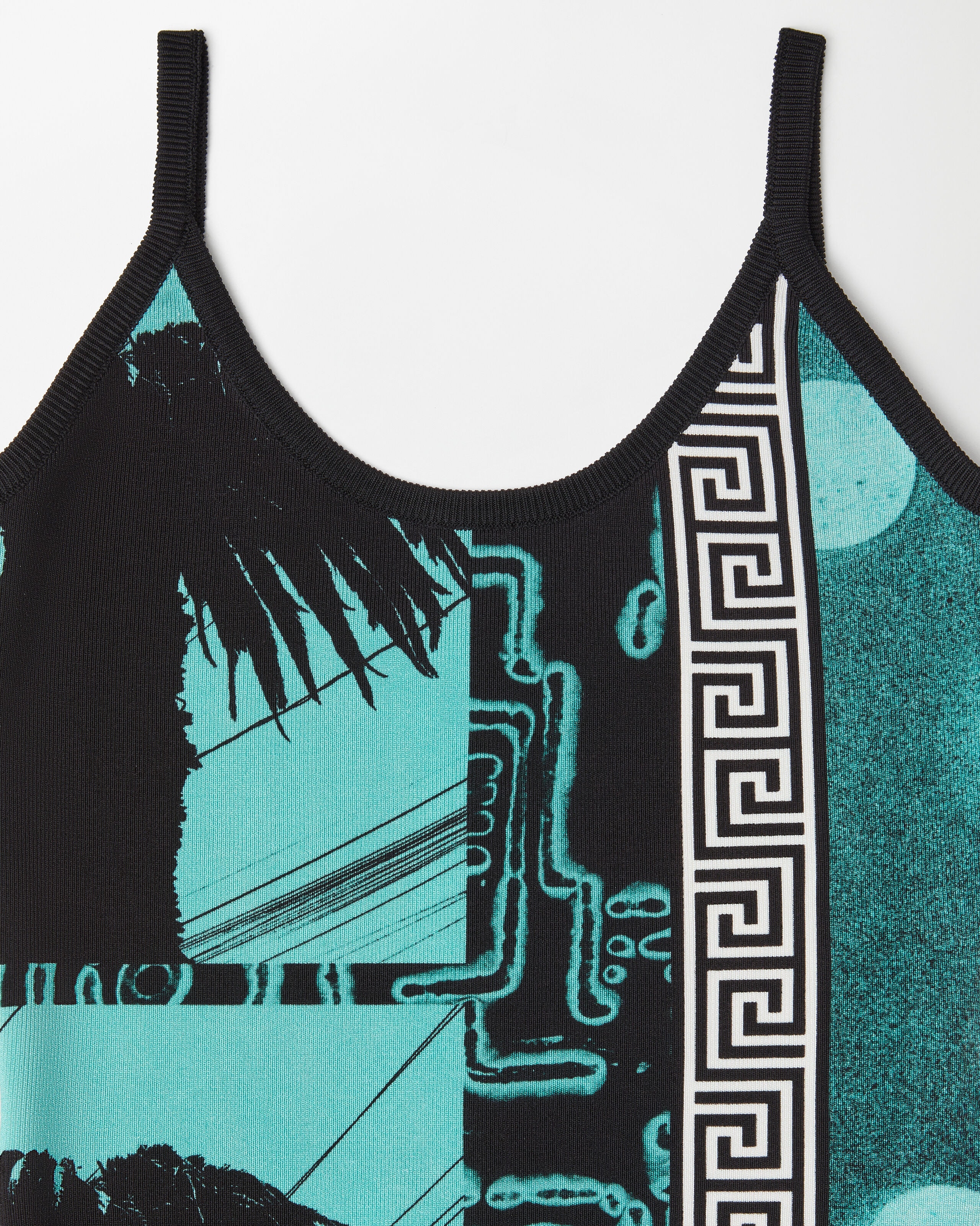 Printed Knit Viscose Mini Dress Blue | VERSACE