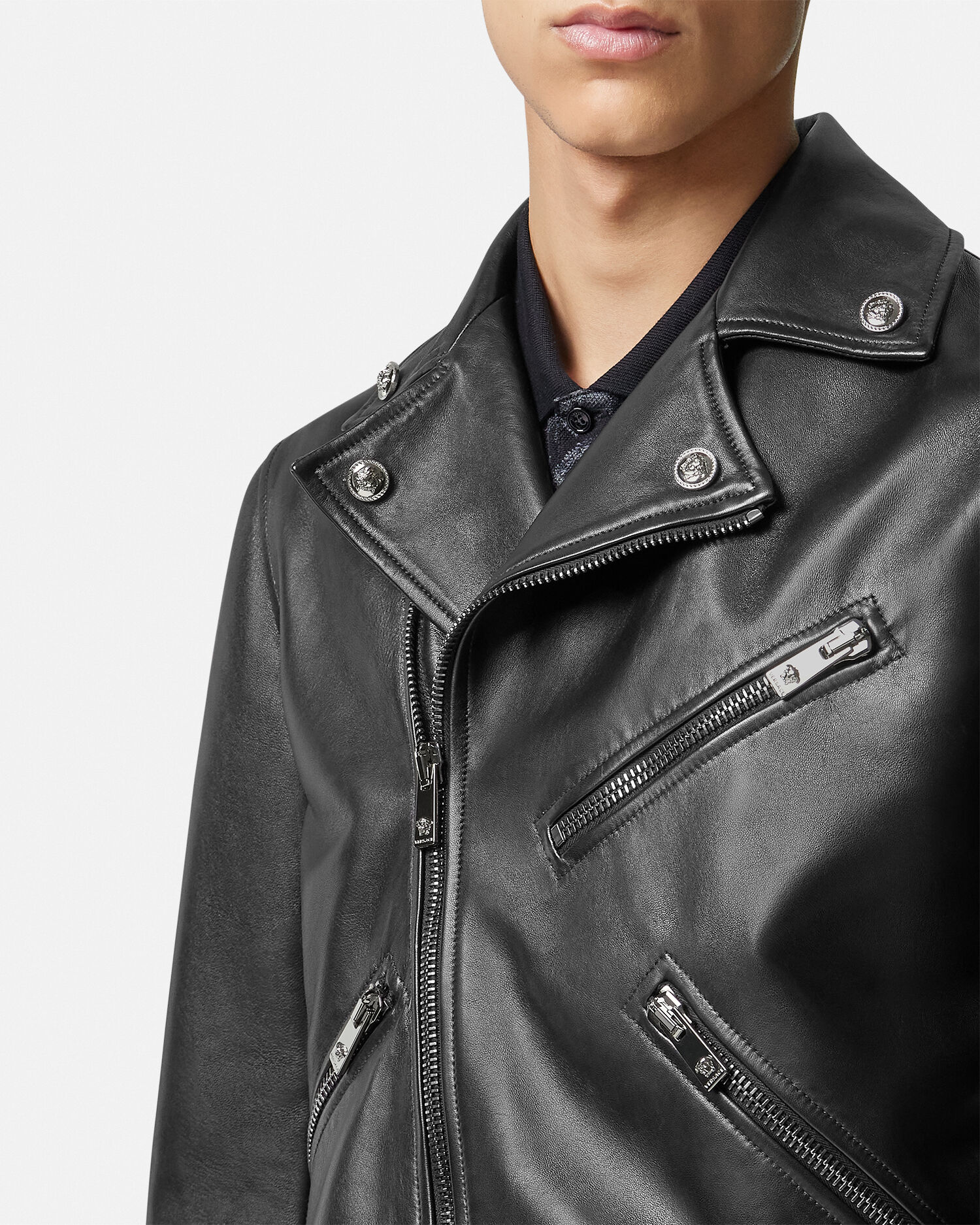 Versace men's leather jacket price clearance