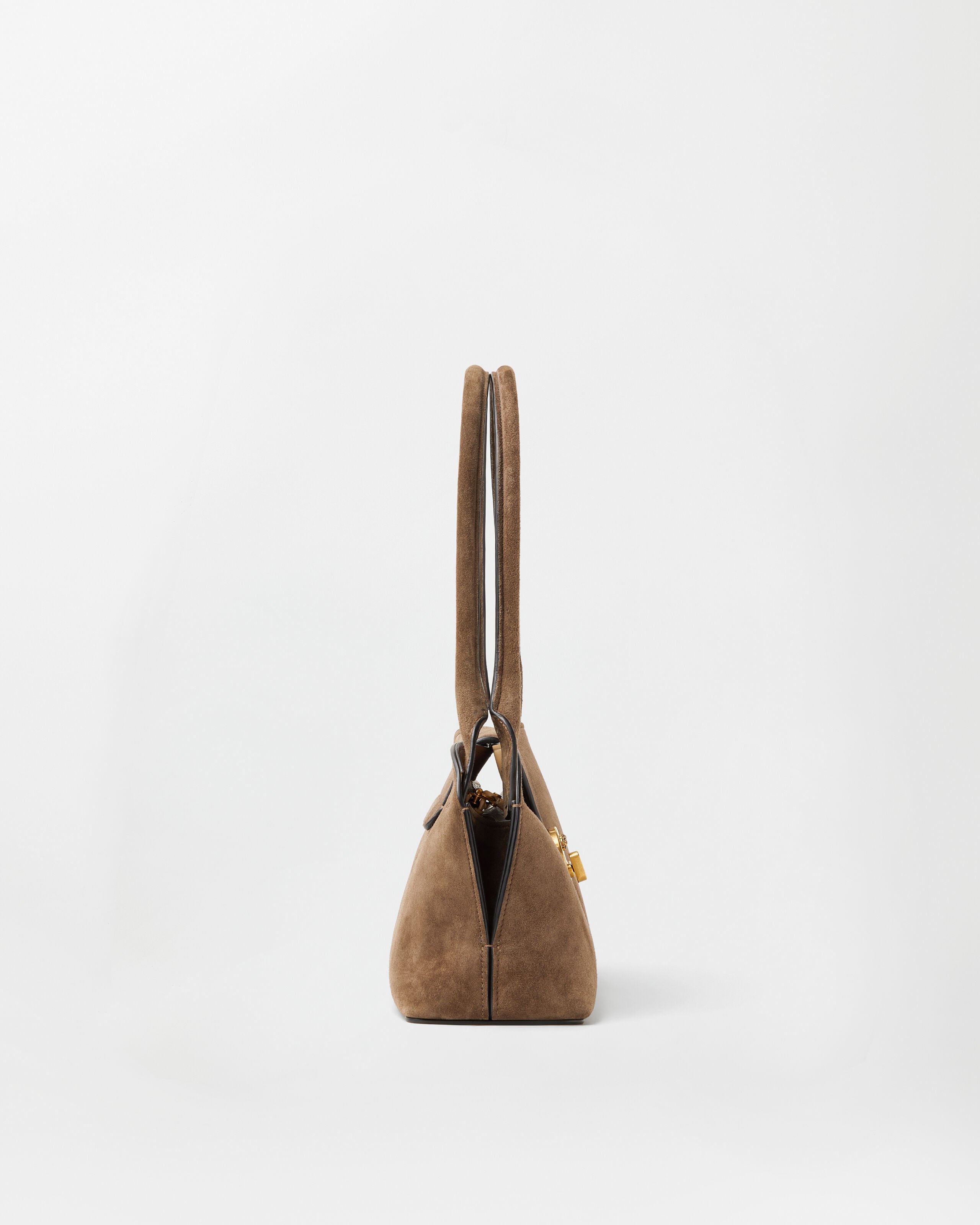 Vivian Small Suede East/West Shoulder Bag Brown | VERSACE US