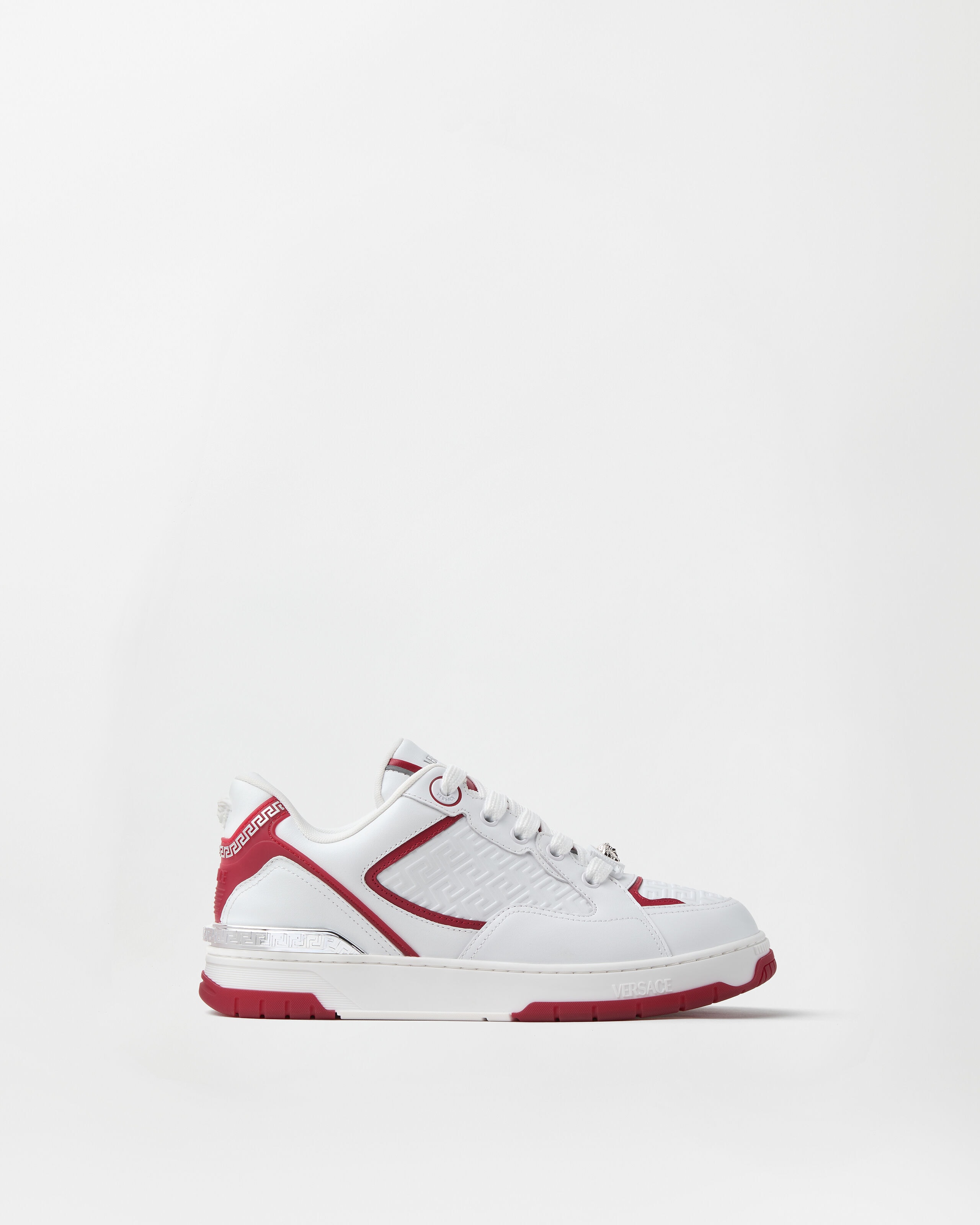 Biggie Basket Leather Sneakers White,Red | VERSACE US