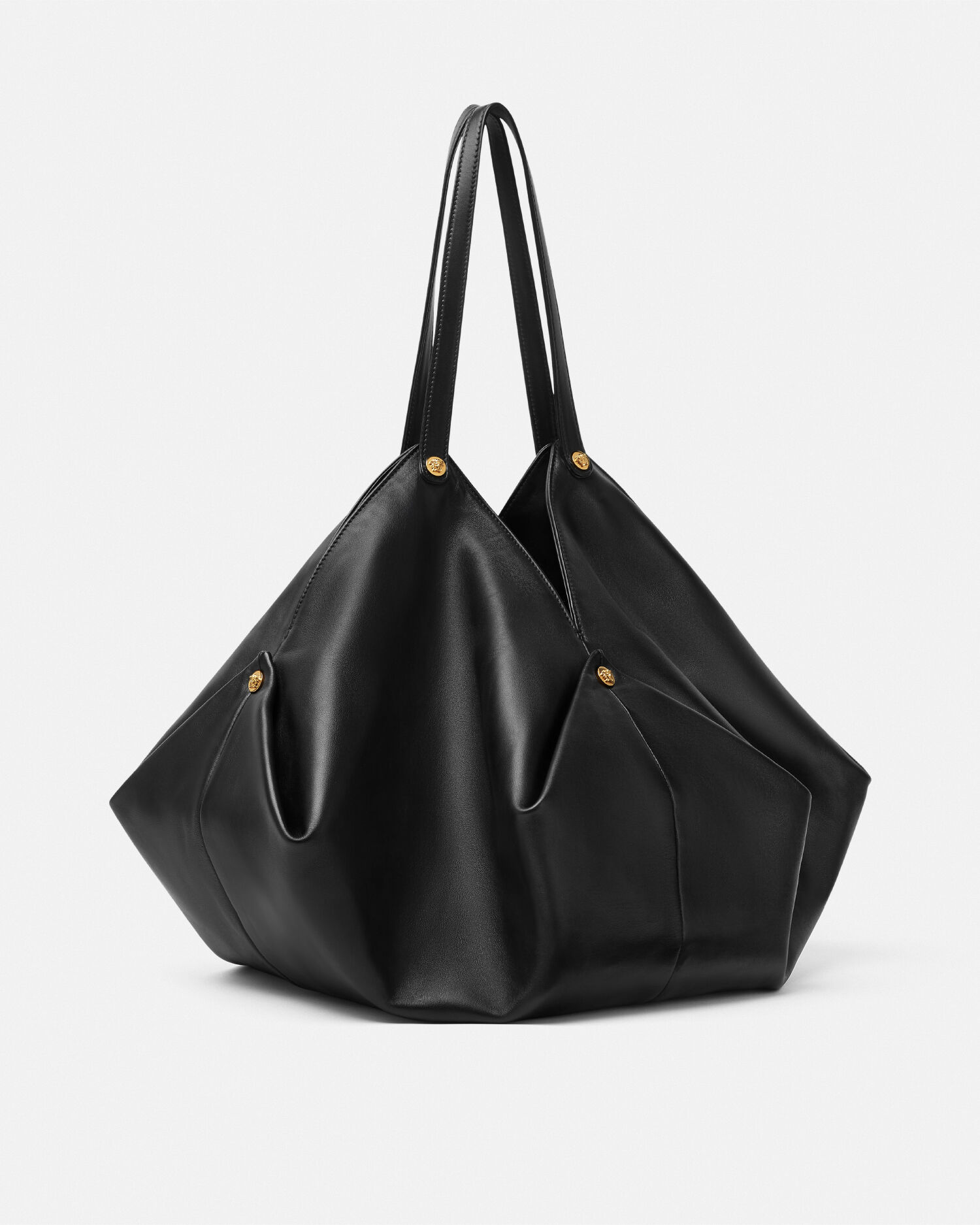 Protea Large Nappa Shoulder Bag Black,Gold | VERSACE US