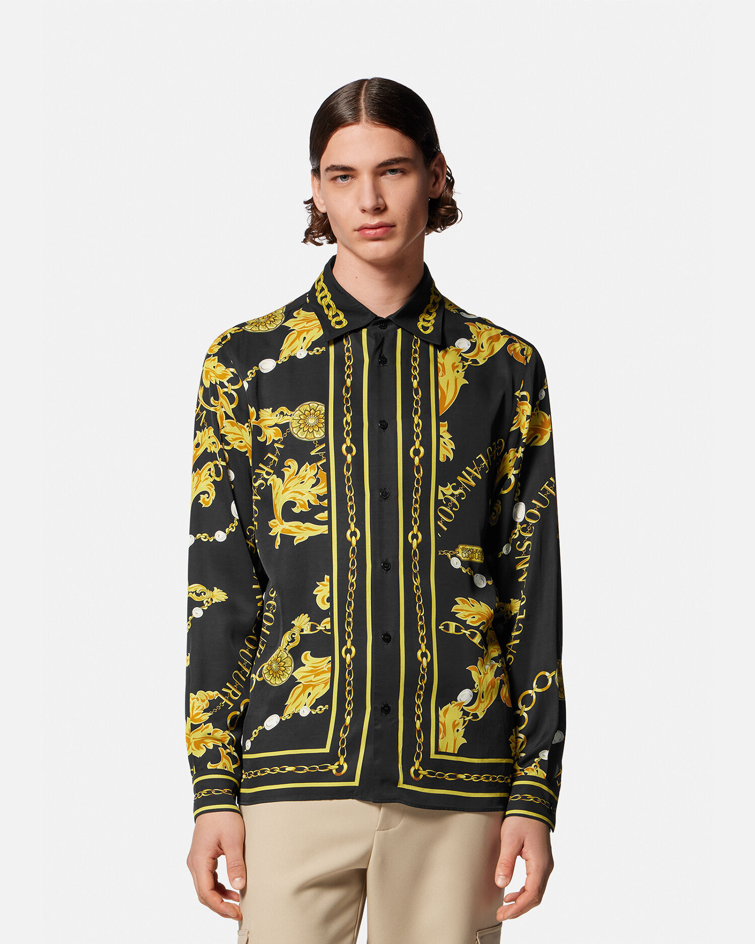 Chain Couture Shirt Black Gold Versace US