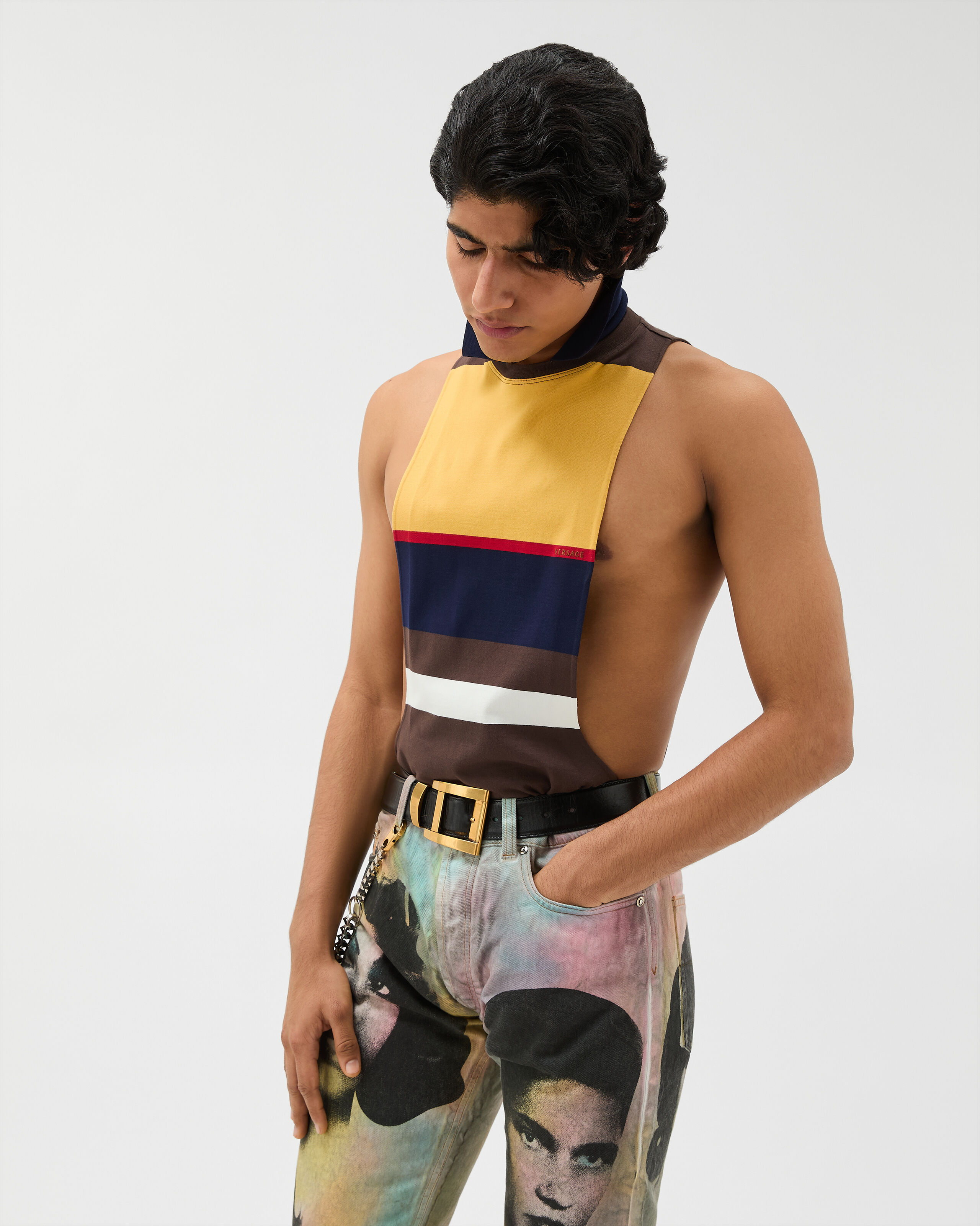 Striped Cotton-Jersey Tank Top Multicolor | VERSACE AU