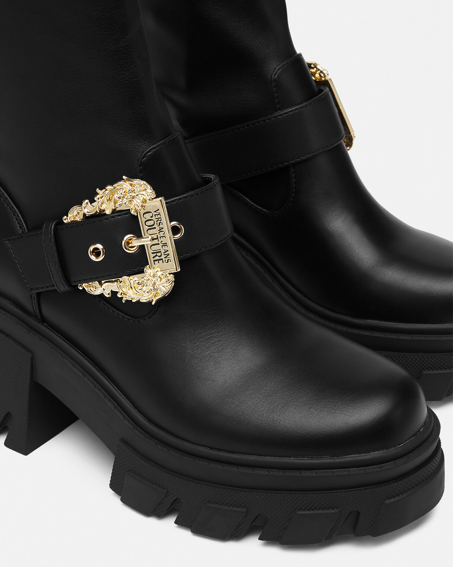 Sophie Baroque buckle Boots Black Print Versace US