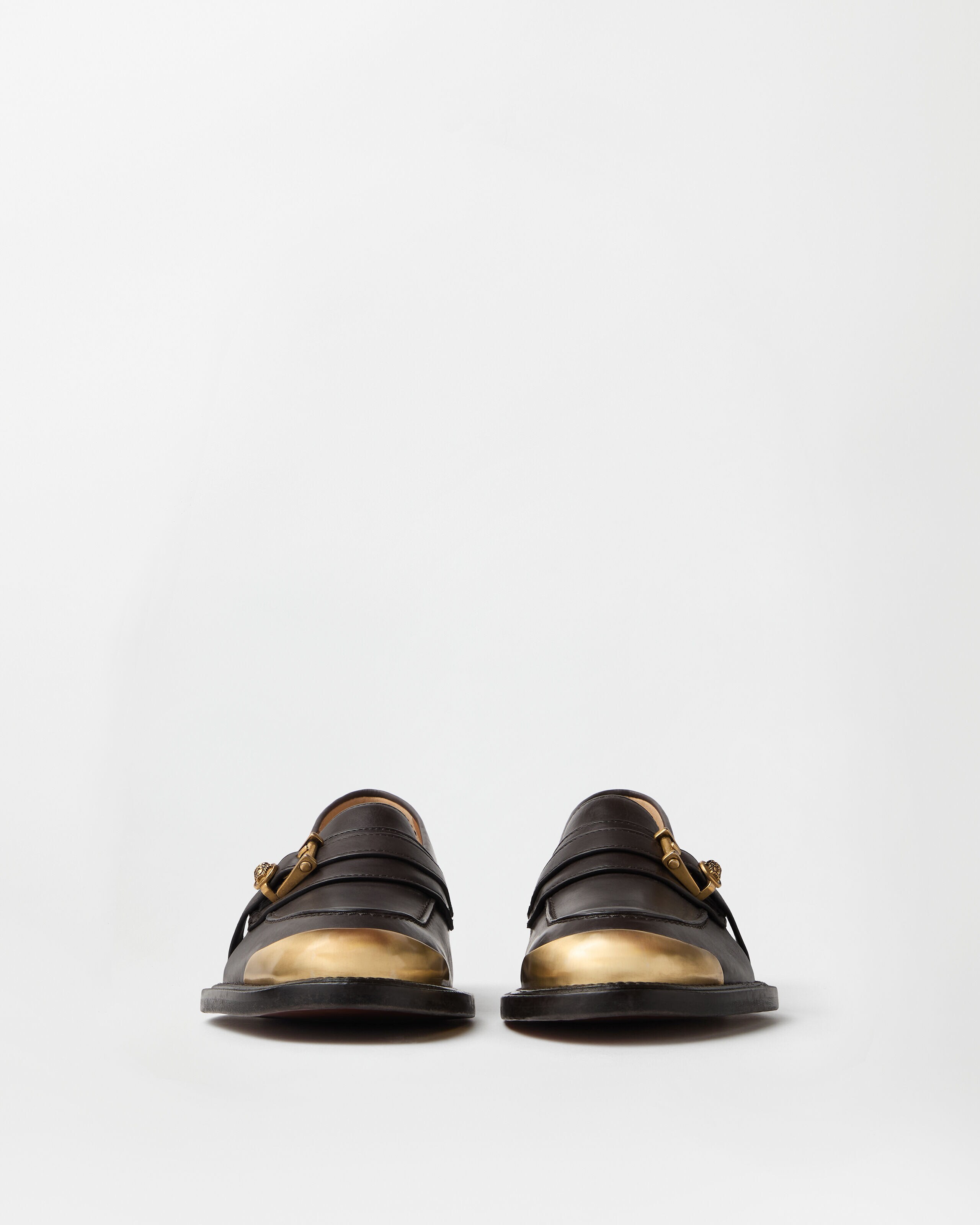 Primo Leather Loafers Brown,Gold | VERSACE US