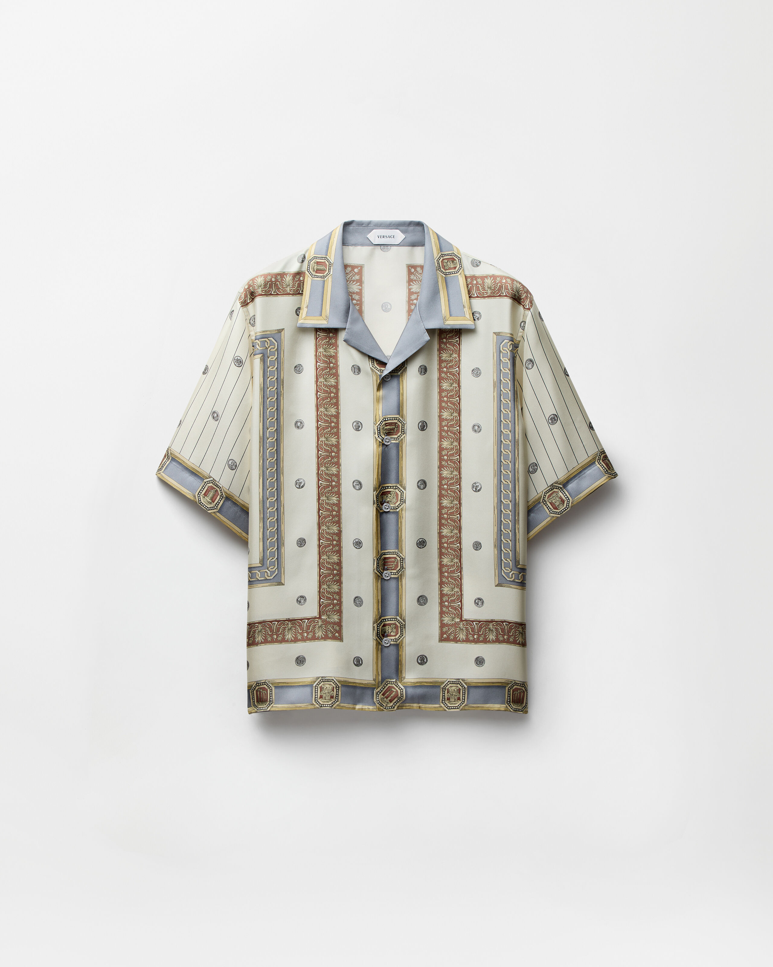 Printed Silk Twill Shirt White,Print | VERSACE US