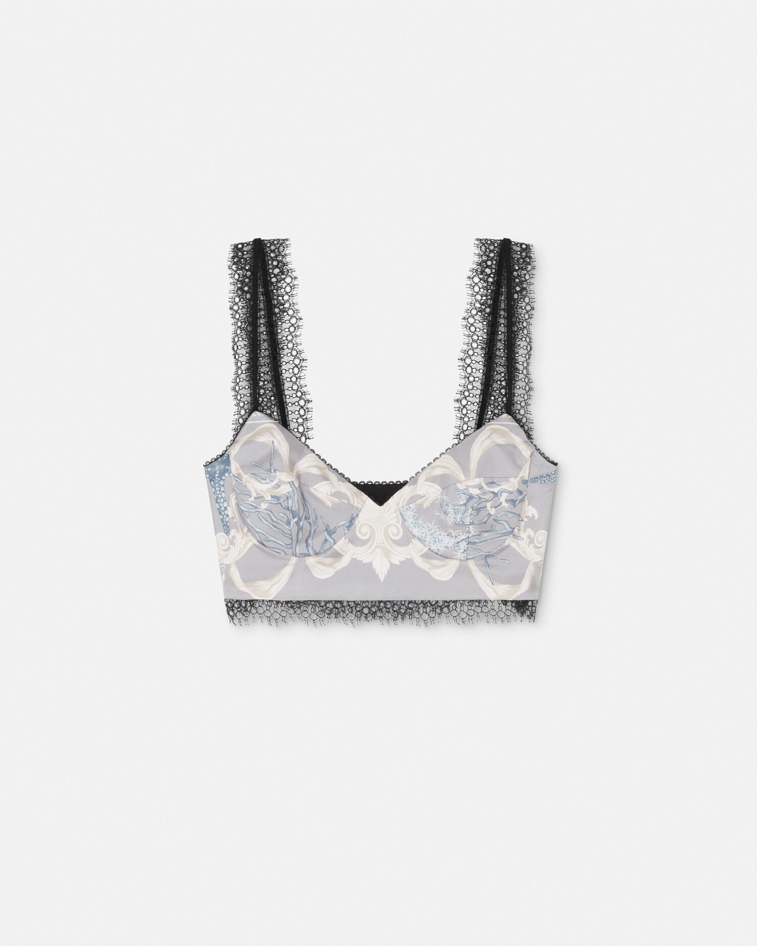 Barocco Sea Silk Bralette Top Blue Print VERSACE US