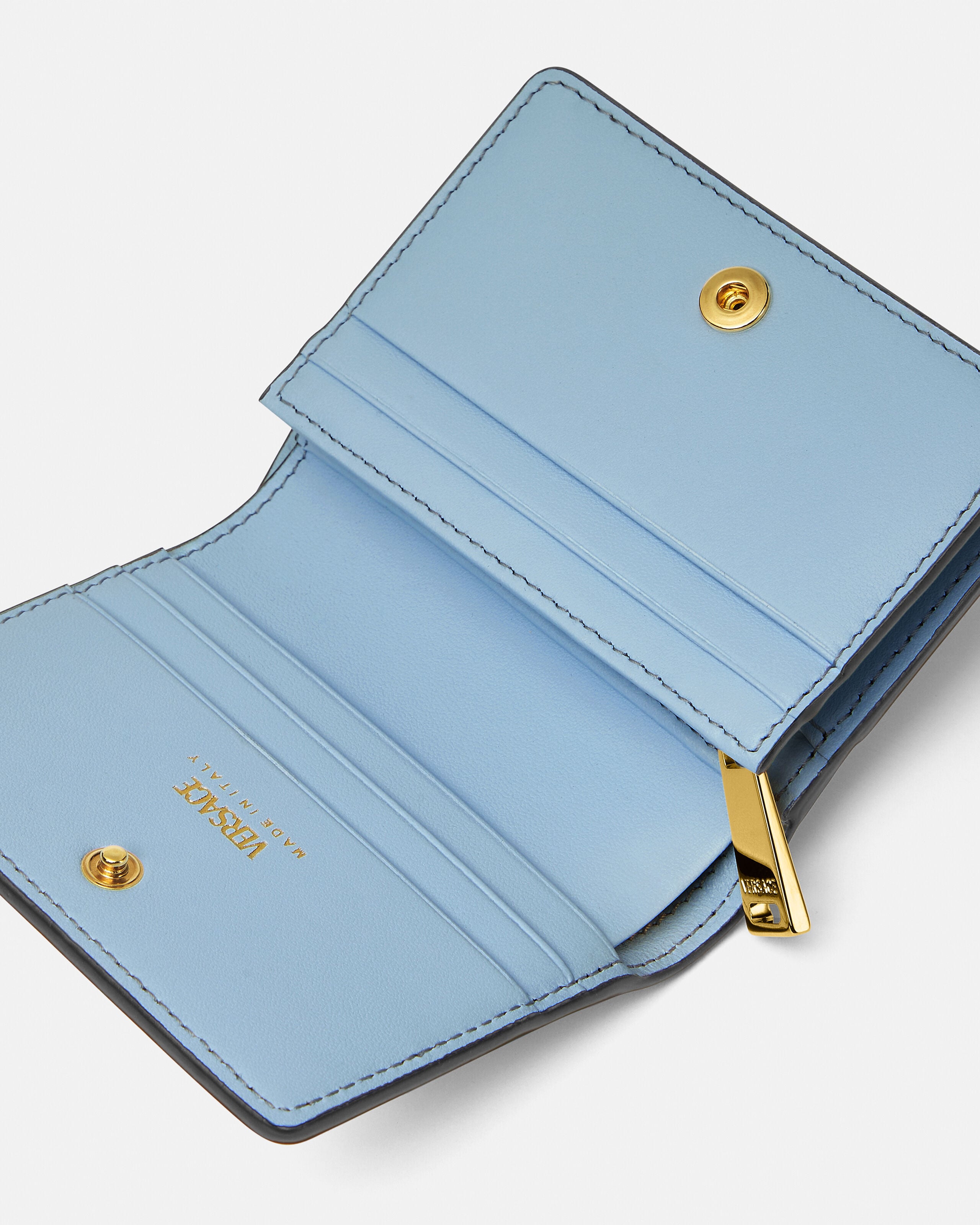 Versace Tag Leather Wallet Blue | VERSACE US