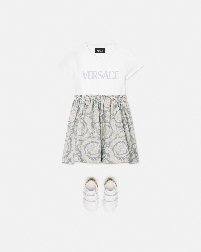 Kids Printed Cotton T-Shirt Dress White+Print 2