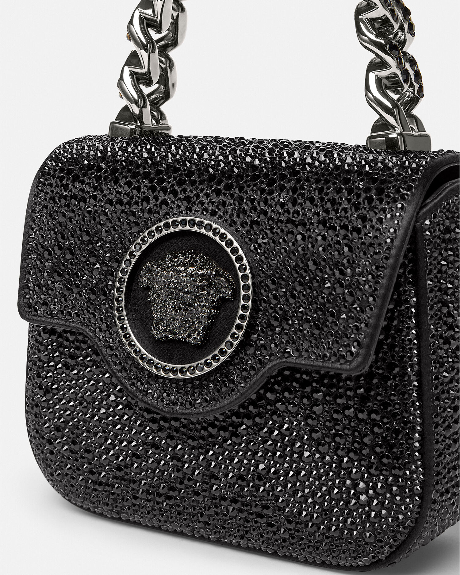 La Medusa Embellished Satin Mini Bag Black | VERSACE