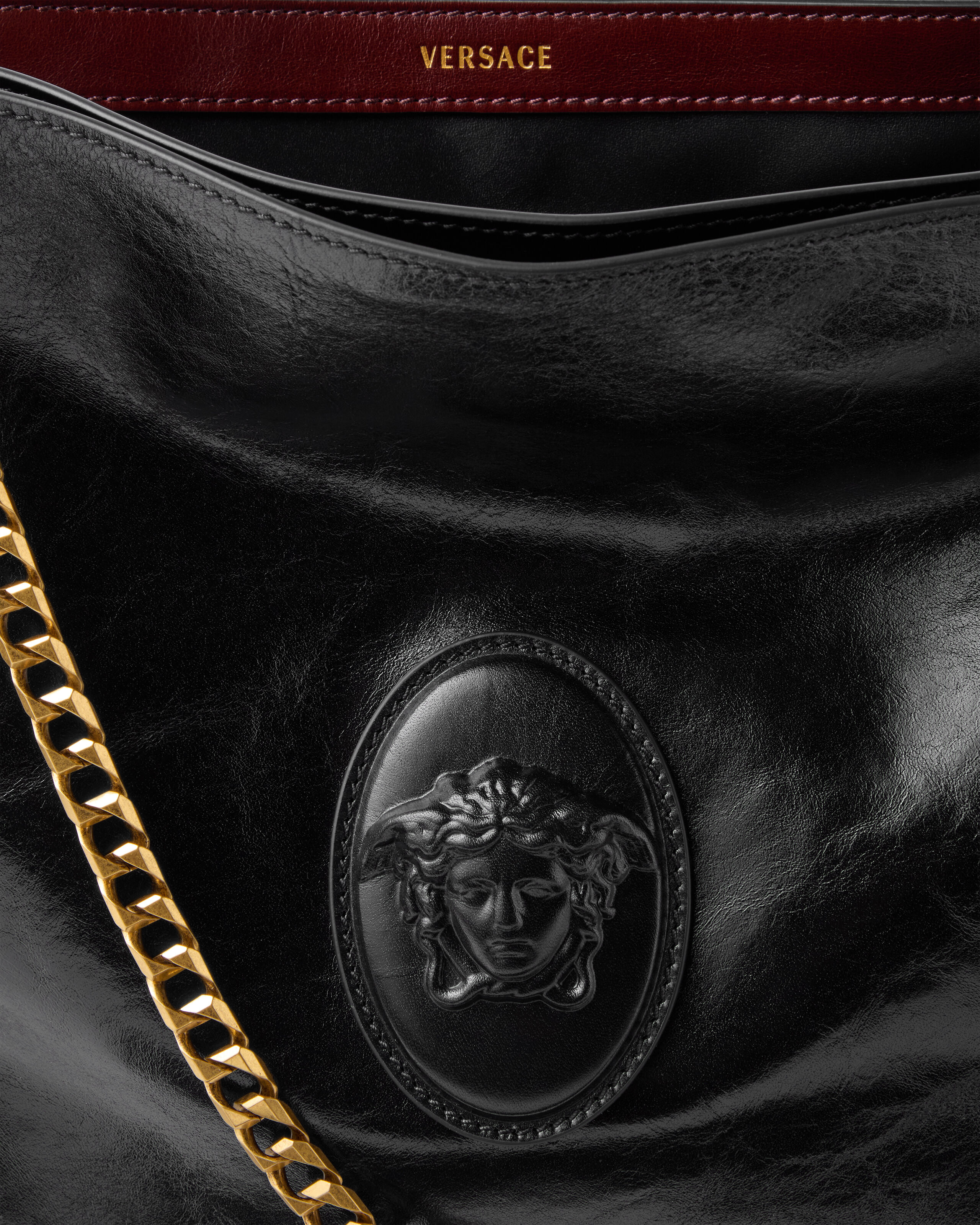 Cabine Leather Shoulder Bag Black | VERSACE US