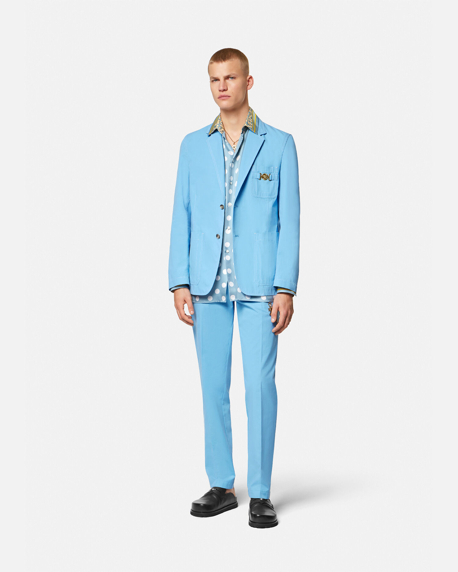 Versace blue suit best sale