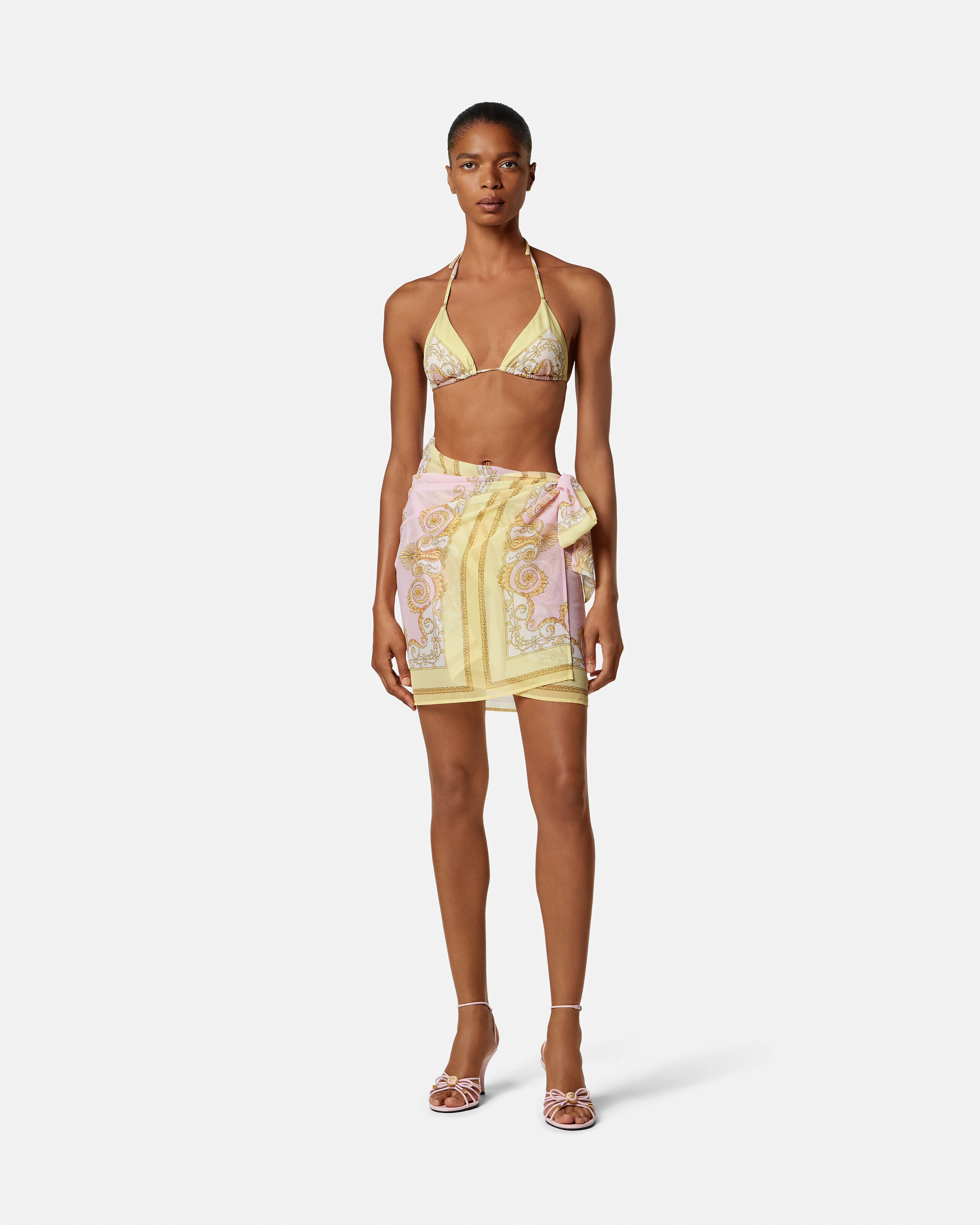 Printed Foulard Skirt Yellow,Pink | VERSACE US