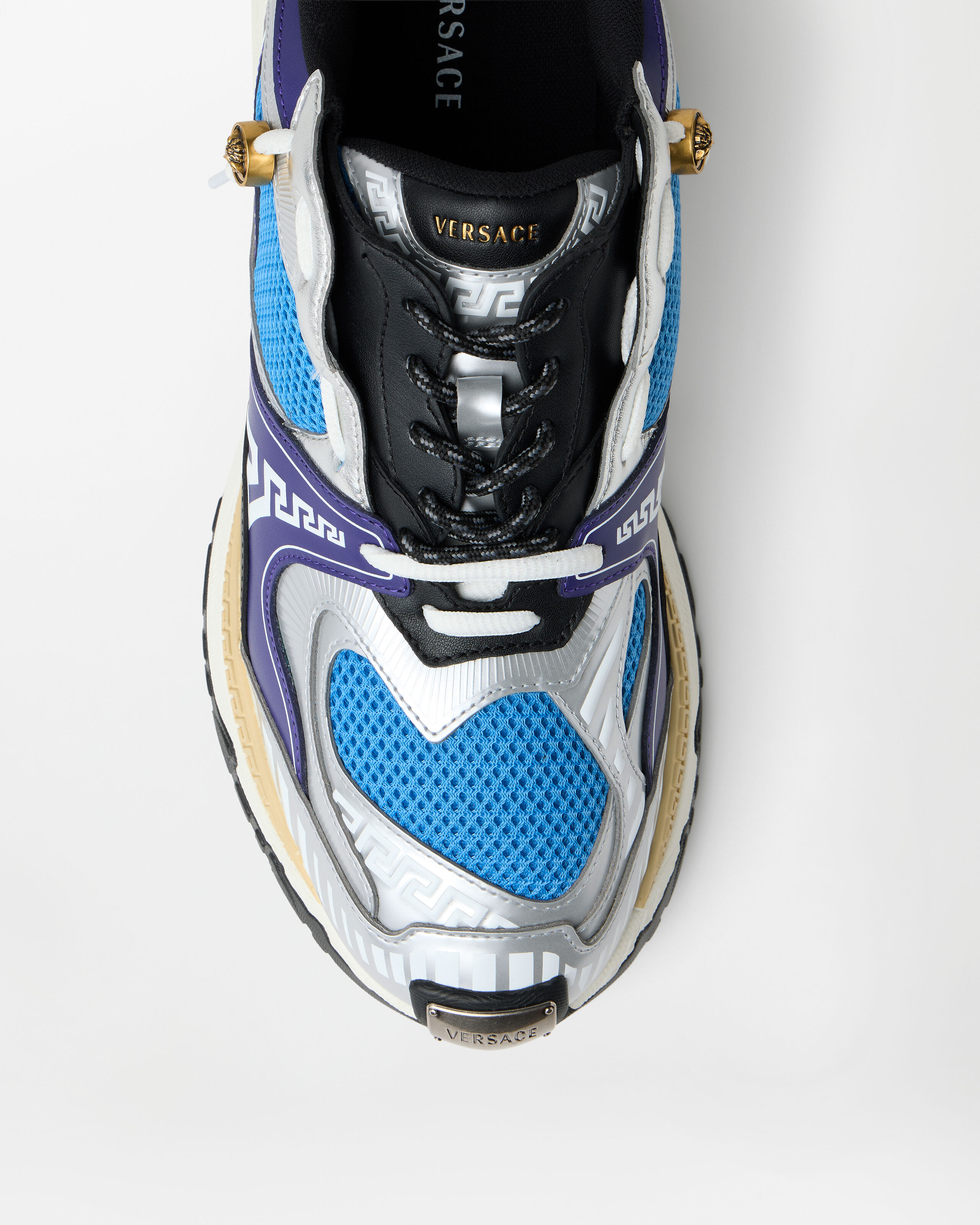 Icaro Metallic Leather Sneakers Multicolor | VERSACE US