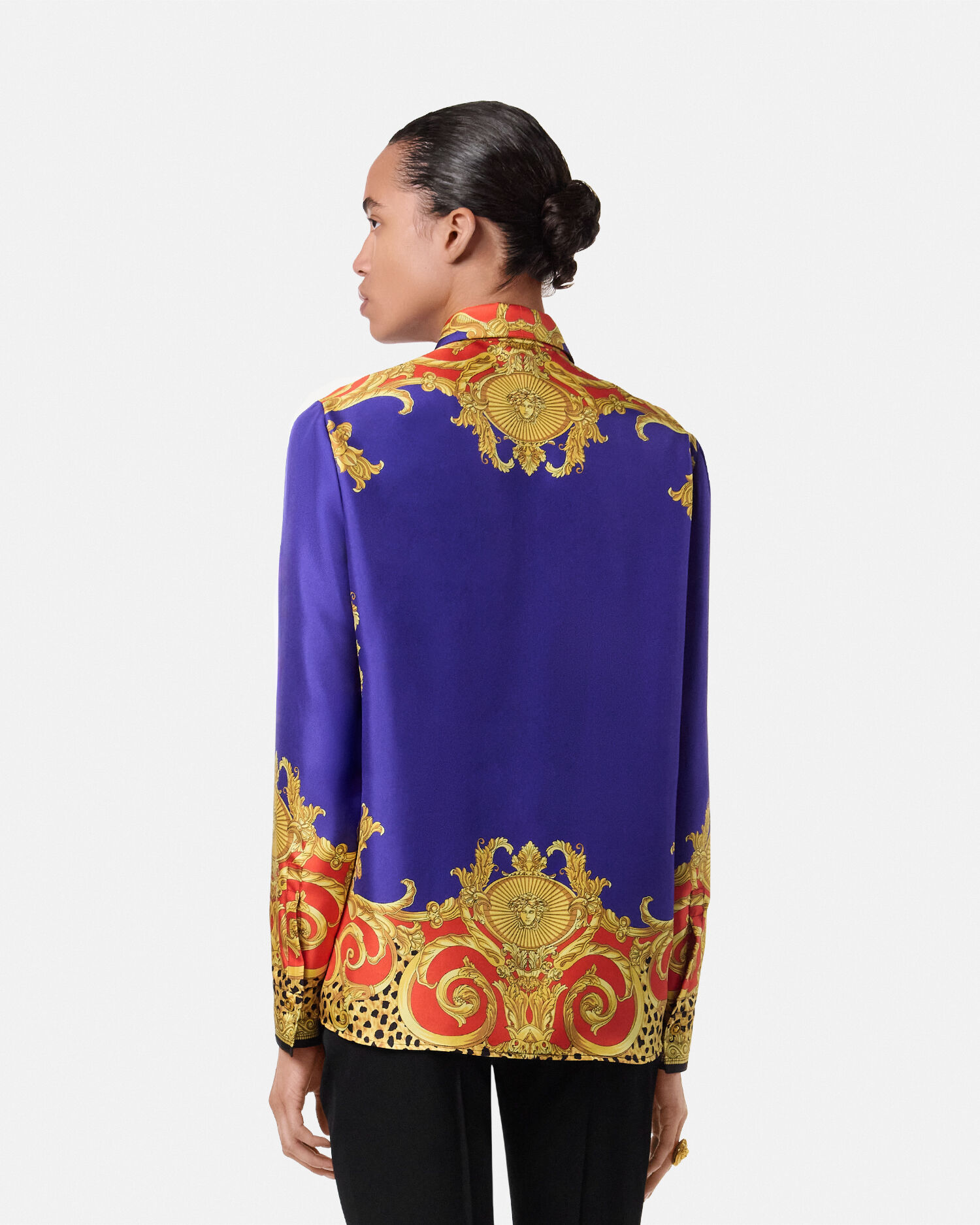 Cheetah Barocco Silk Shirt Purple,Print | VERSACE US