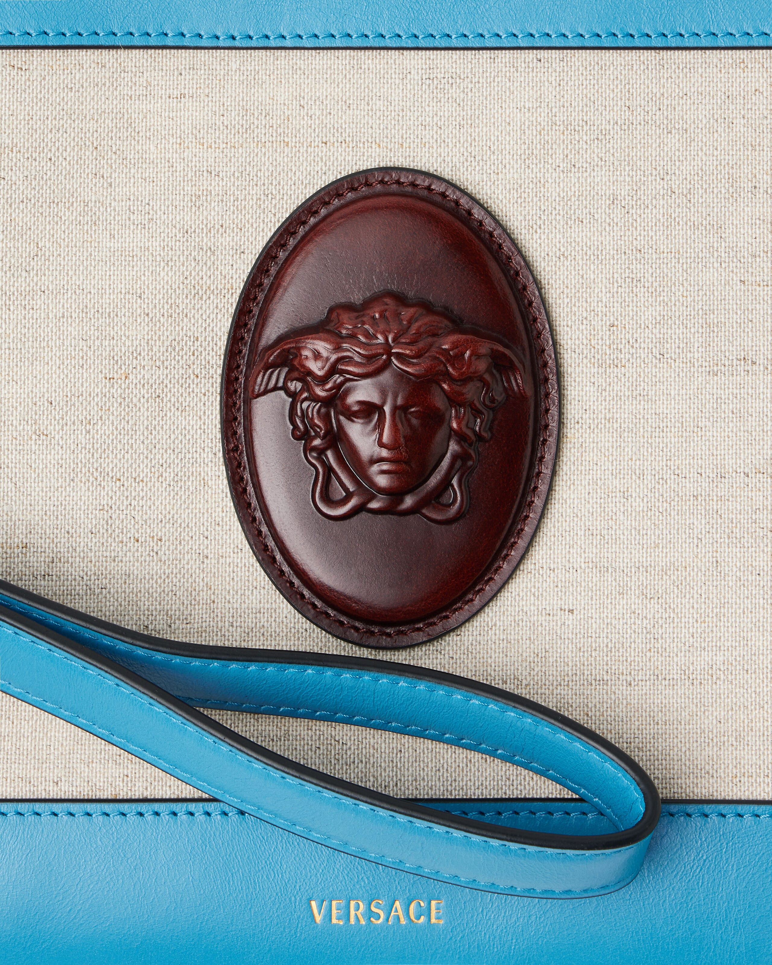 Rivière Canvas Pouch Blue | VERSACE US