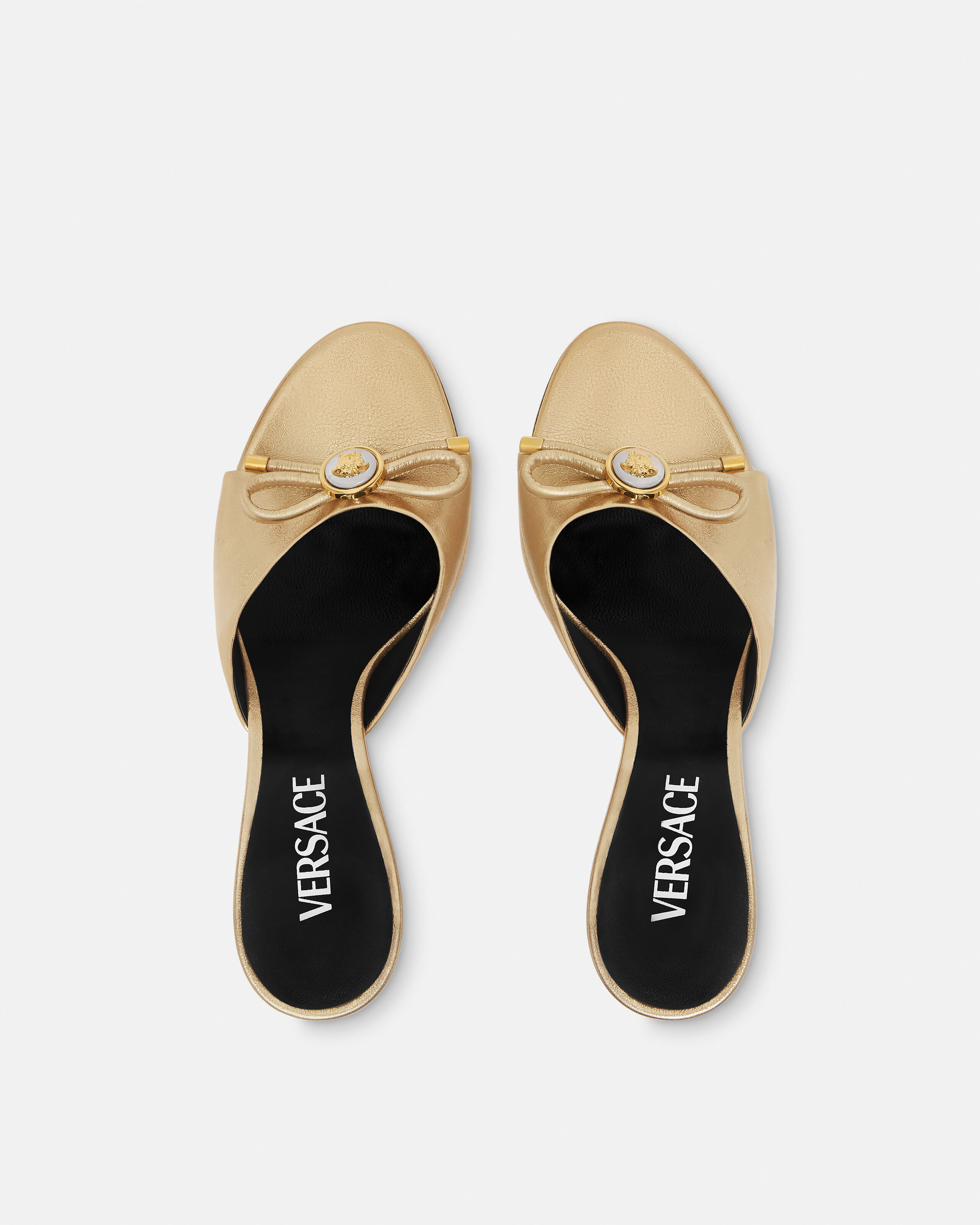 Opera Bow Metallic Mules 85mm Gold | VERSACE US