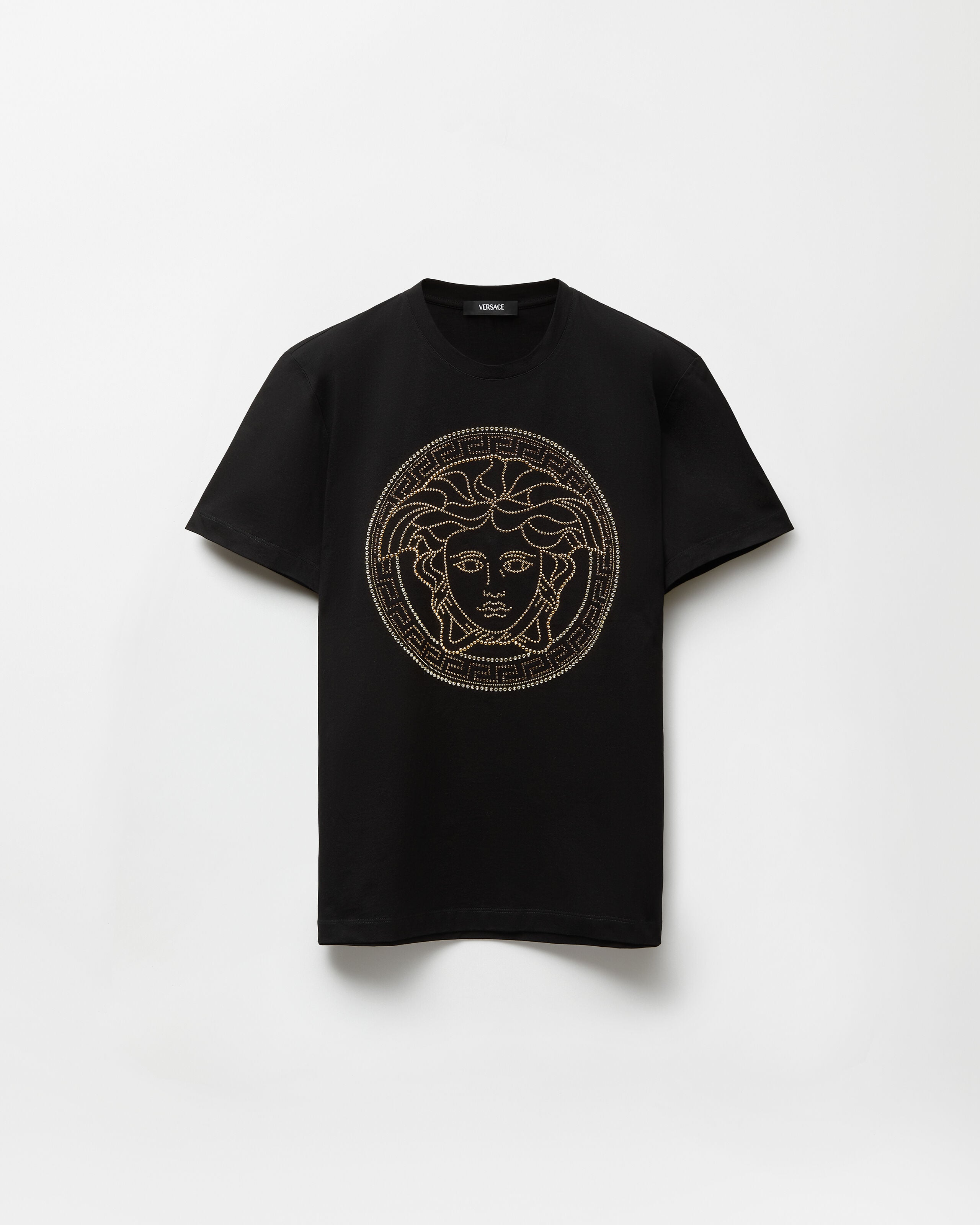 Versace tシャツ Embellished Cotton-Jersey T-Shirt Black | VERSACE CA