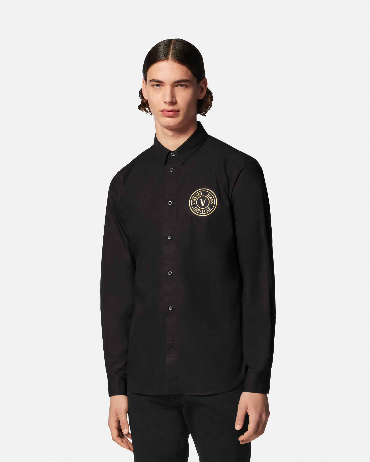 V-Emblem Shirt Black,Print | VERSACE